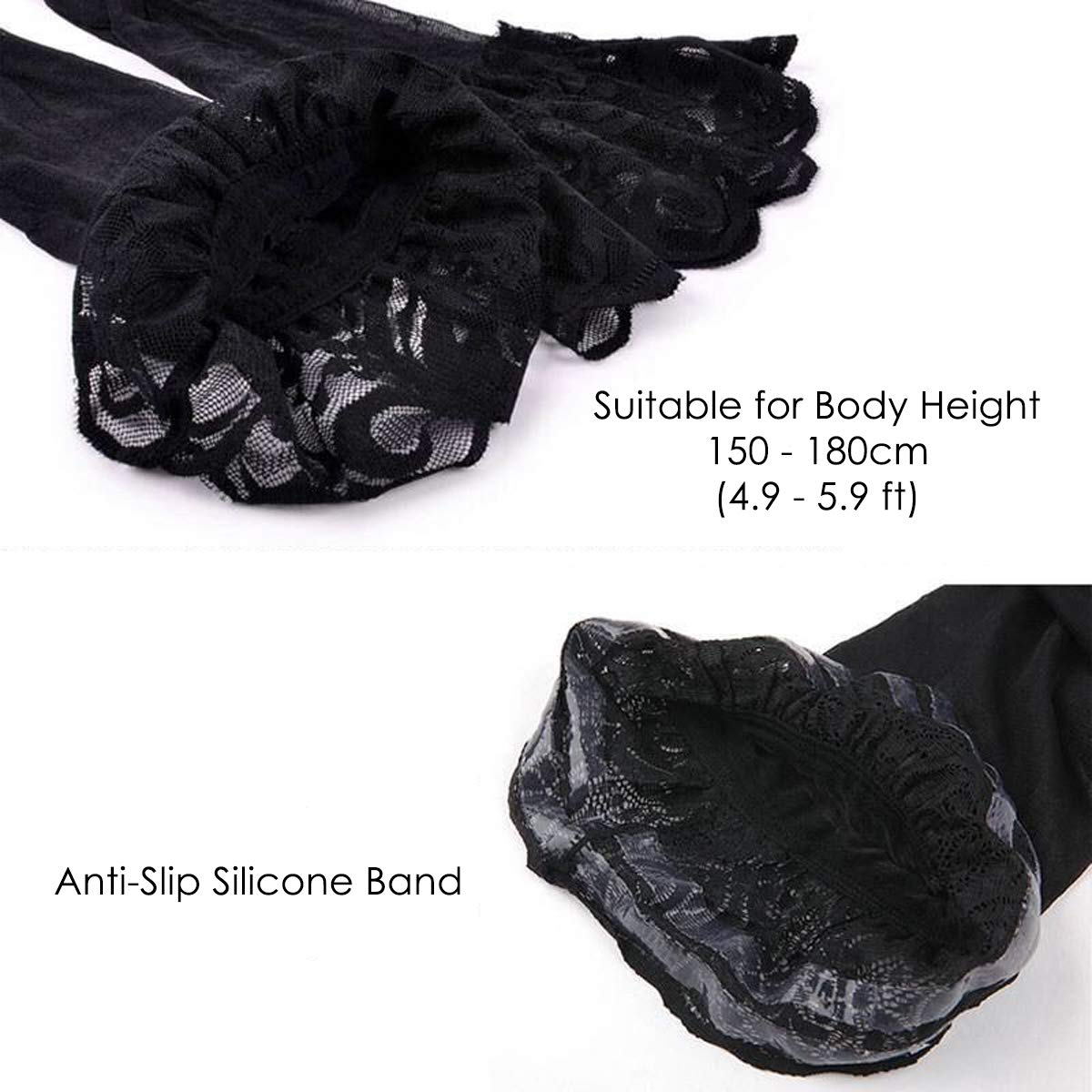 JJ PRIME - Women's Black Hold Up Stockings with Non-Slip Silicone Band | Cotton Thigh High Socks | Sexy Knee High Stockings | Valentine's & Birthday Gifts for Her | Perfect for Date Night, Office Wear & Special Occasions