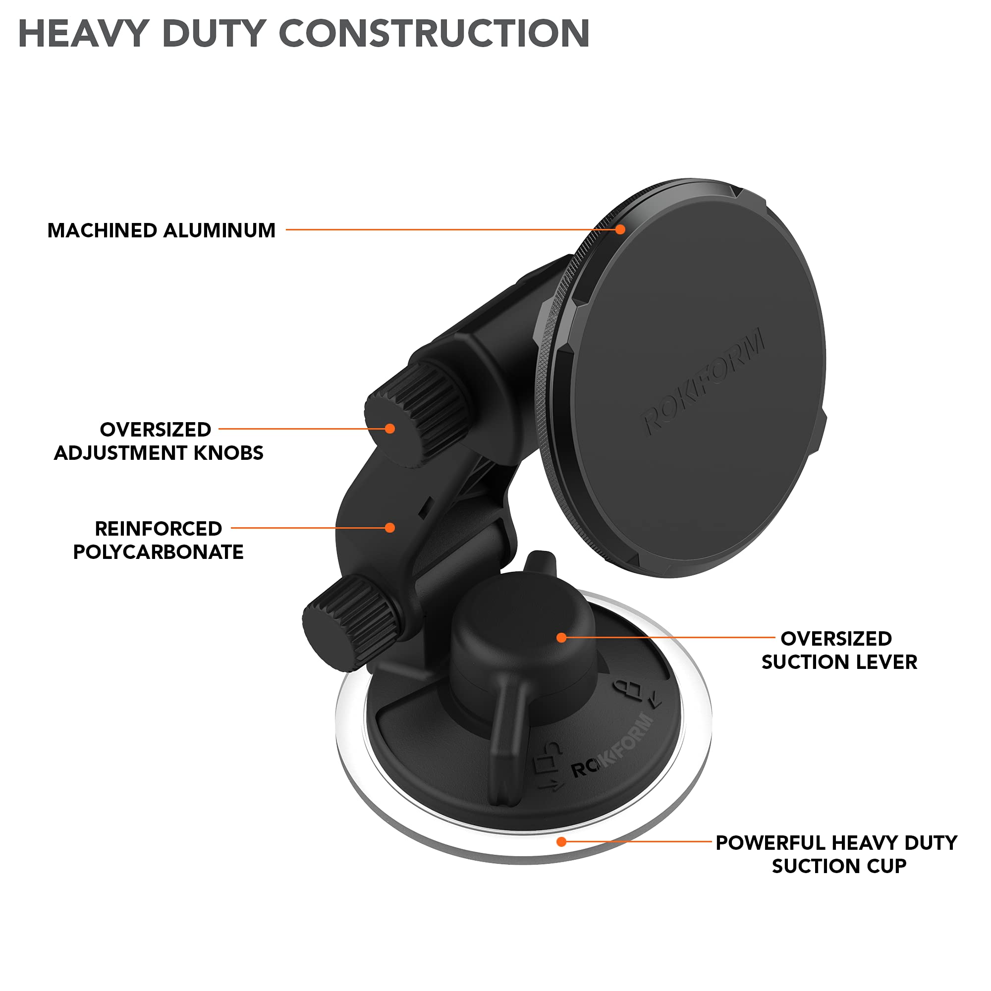 ROKFORM Adjustable Magnetic Windshield Phone Mount - Strong Suction Cup, 210° Tilt, 360° Rotation, Compatible with MagSafe Cases - Perfect for Car, Truck, and Motorcycle Use