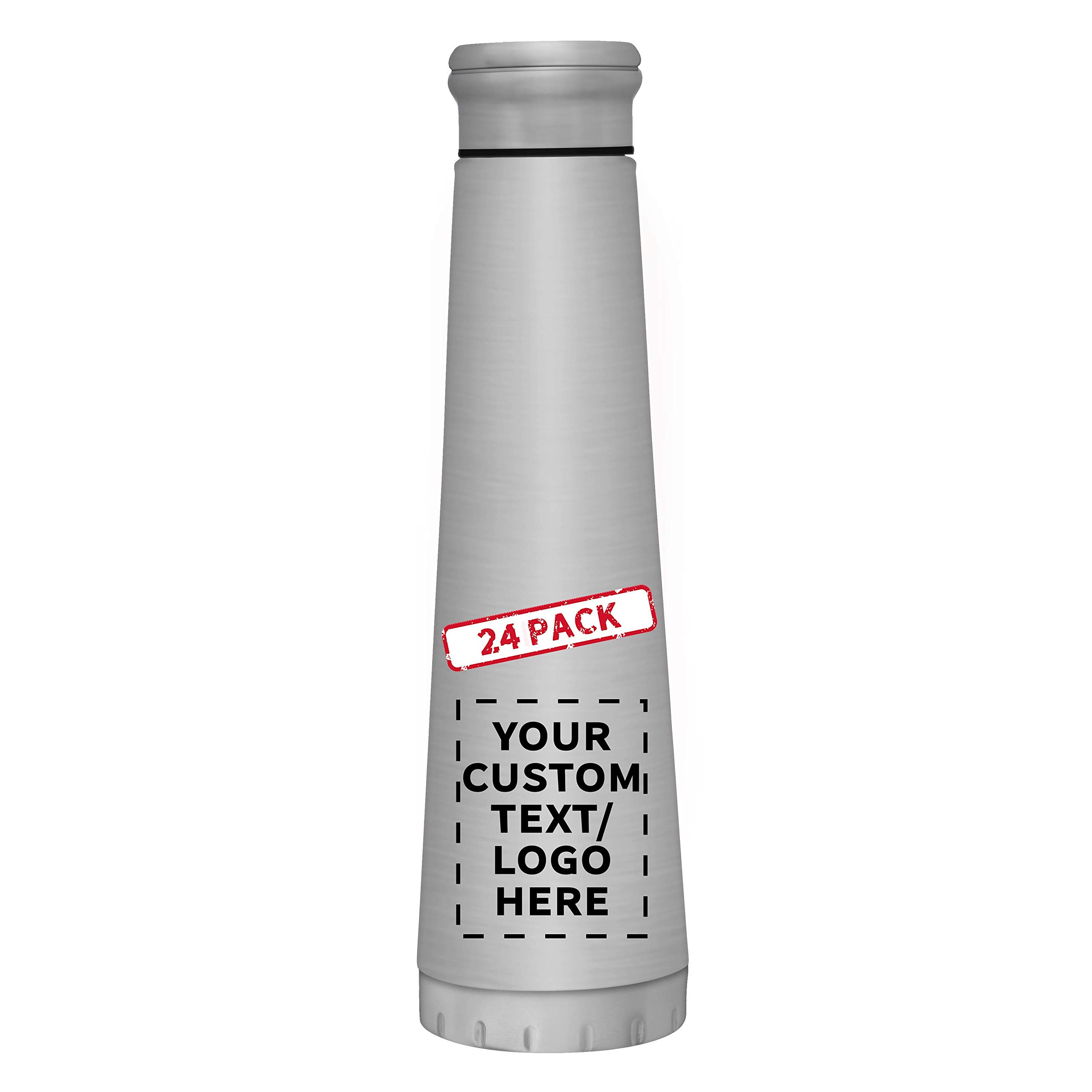 24-Pack 16 oz Vacuum Insulated Stainless Steel Water Bottles - Double Wall BPA-Free Silver - Custom Text & Logo Printing - Perfect for Office, Gym, Hiking & Outdoor Activities