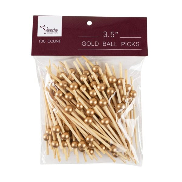 3.5 Inch Bamboo Gold Ball Picks - 100 Count Floral Arrangement Supplies for Wedding, Party & Home Decor
