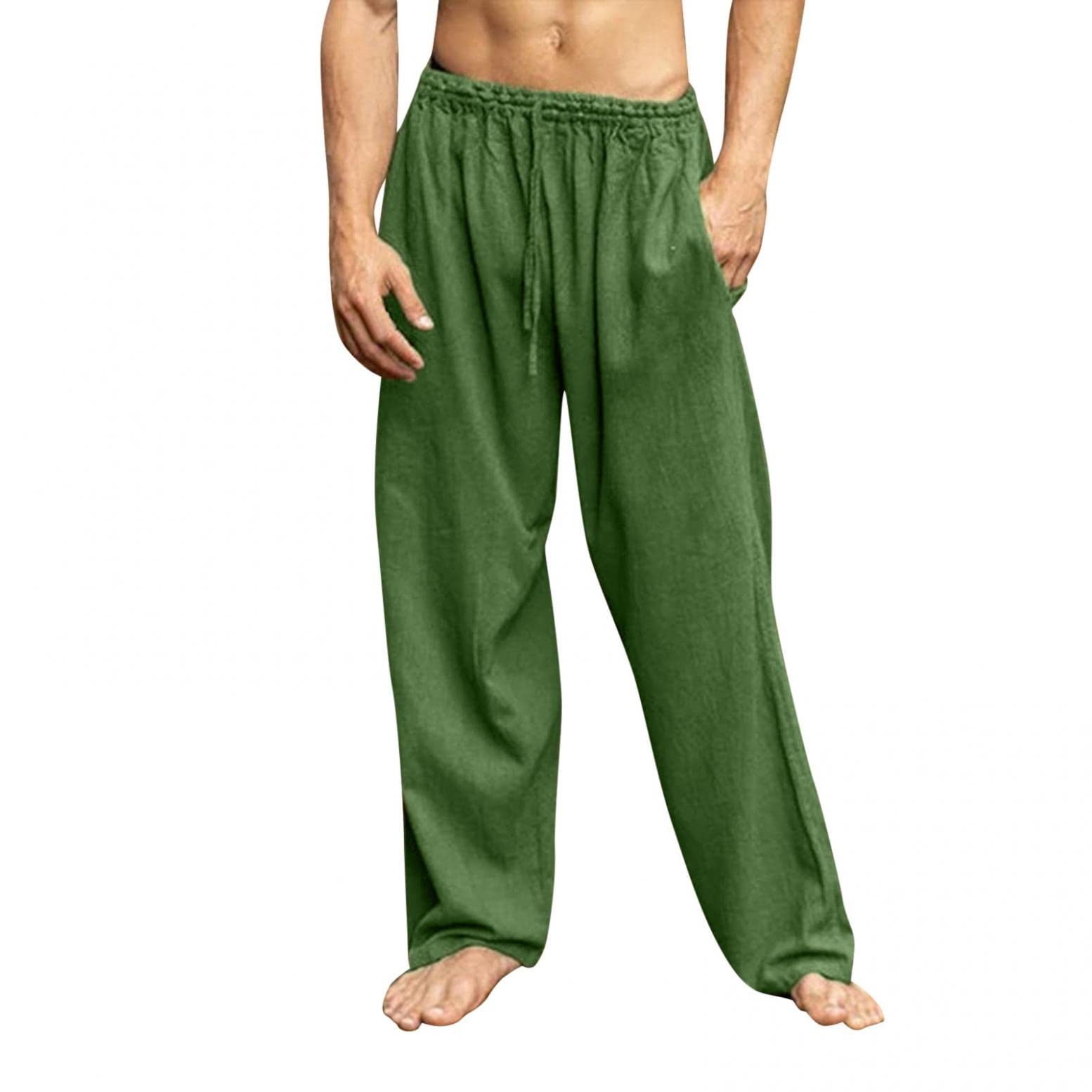 Kadola Men's Linen Pants - Summer Khaki Joggers & Pajama Pants with Stretch (3XL) - Comfortable Casual Wear for Home, Travel & Lounge