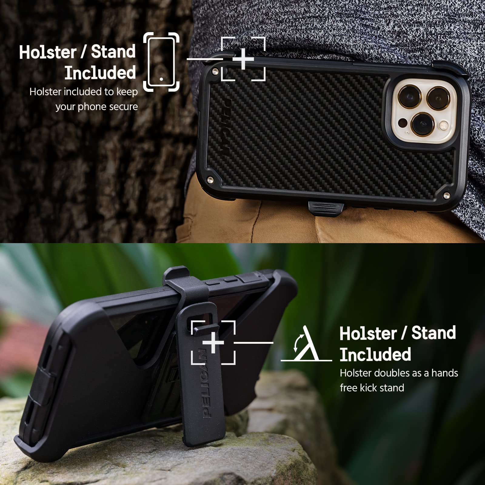 Pelican Shield Series - Military Grade iPhone 13 Case with 21ft Drop Protection | Wireless Charging Compatible | Heavy Duty Rugged Cover with Belt Clip Holster & Kickstand | Perfect for Outdoor Adventures, Construction Work & Extreme Sports - Black