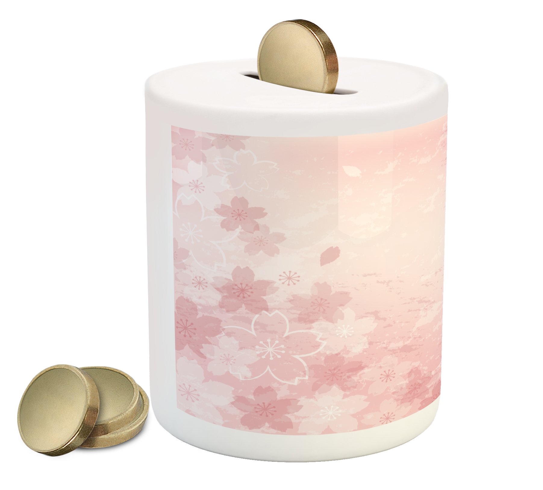 Ambesonne Ceramic Piggy Bank - Cherry Blossom Design, Shabby Chic Money Box for Cash Saving (3.6