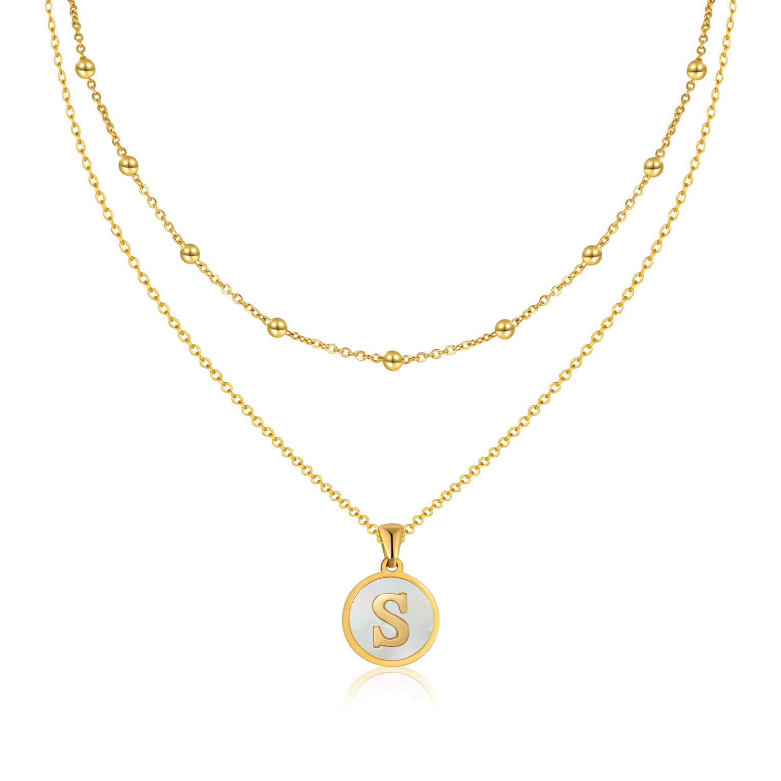 ASHFUHZL Personalized Initial Necklaces for Women - 18K Gold, Silver & Rose Gold Shell Letter Necklace with Coin Pendant, Stainless Steel Layered Jewelry Gift for Girls - Perfect for Birthdays, Anniversaries & Everyday Elegance