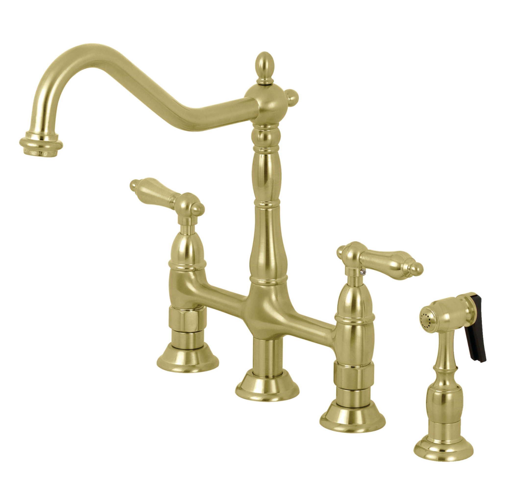 Stainless Steel Lever Handles Bridge Kitchen Faucet with Pull Down Side Sprayer - Perfect for Modern Farmhouse & Commercial Style Sinks