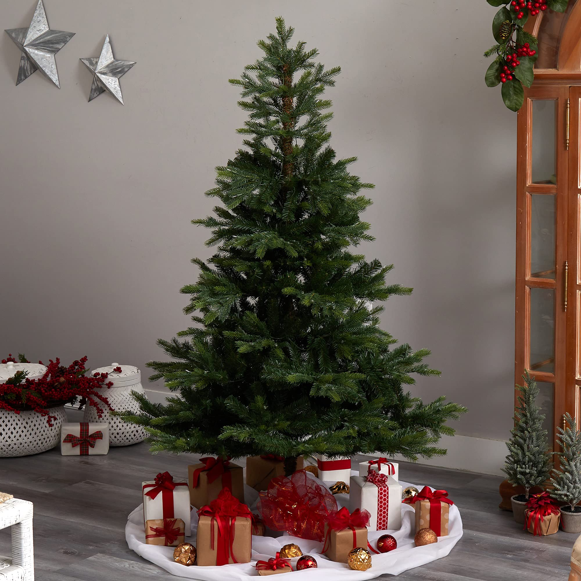 Nearly Natural 6ft Pre-Lit Artificial Christmas Tree - 350 Clear Lights & 631 Bendable Branches | Realistic NC Spruce Design for Holiday Home Decor, Office, and Party Decoration