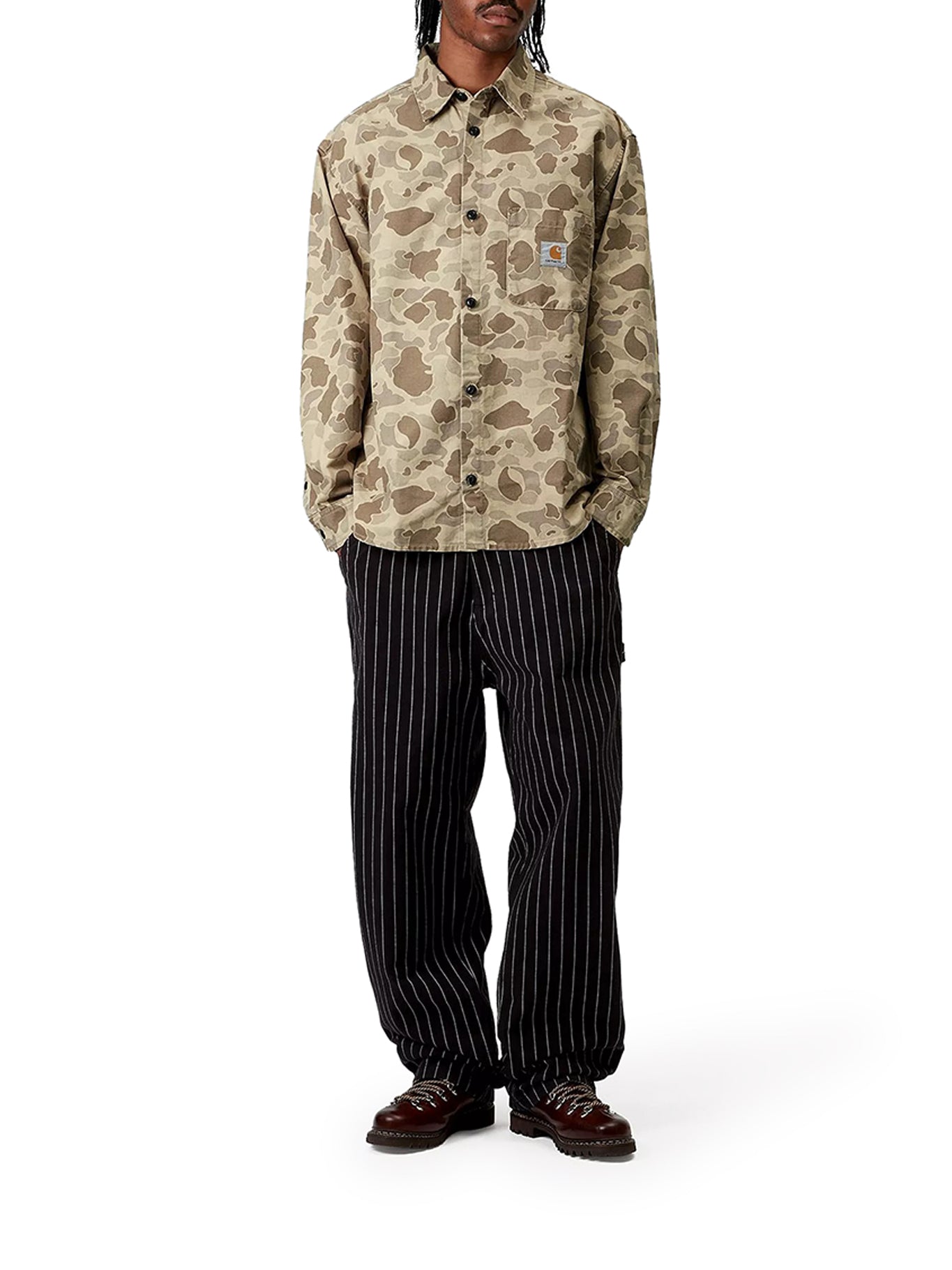Carhartt WIP L/S Duck Shirt in Brown Camo Duck Desert - Men's Workwear Shirt for Outdoor, Hunting & Casual Wear | Style I0337692R40603