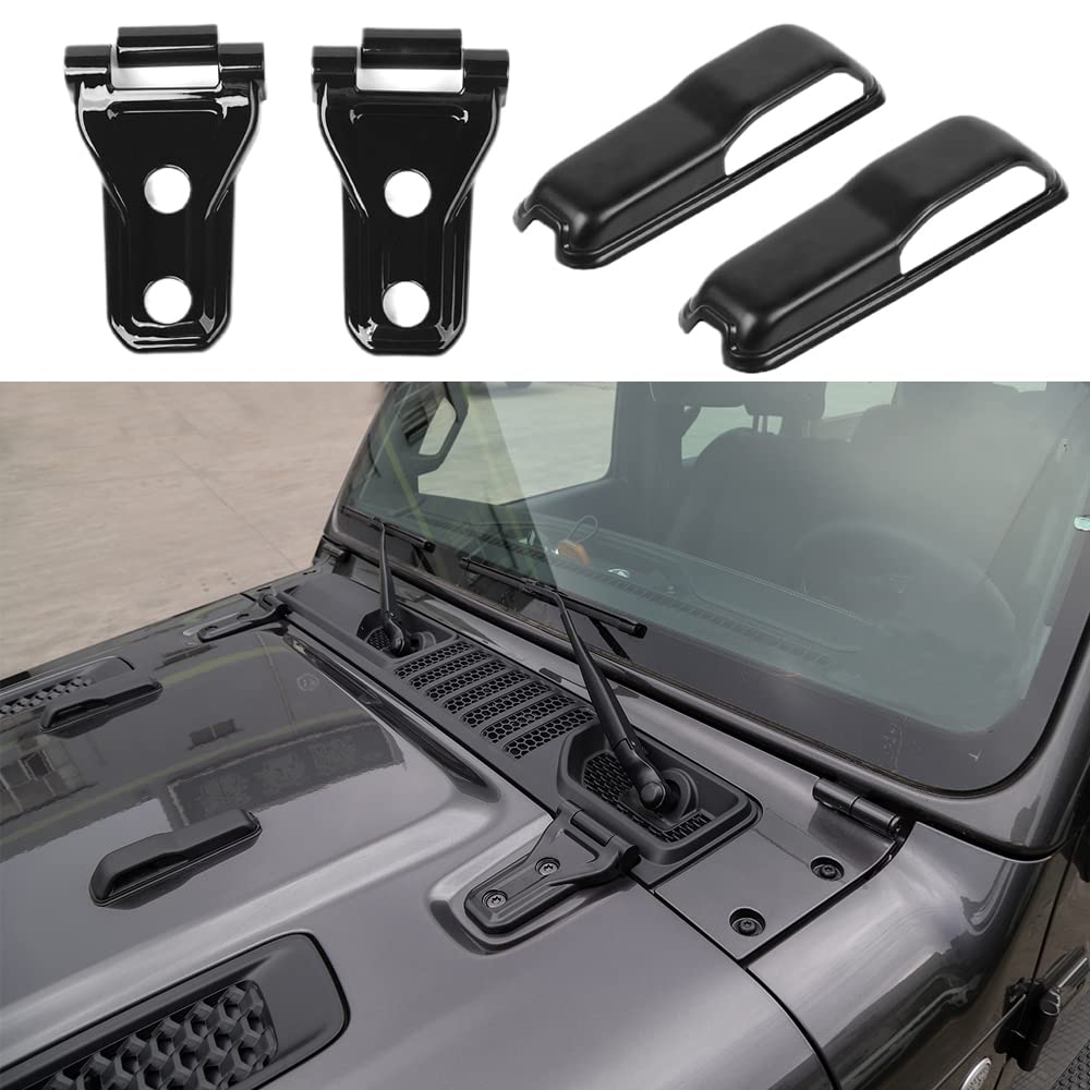 2018-2022 Jeep Wrangler JL & Gladiator JT Engine Hood Hinge Cover Trim - 4PCS Black Exterior Accessories for Off-Road Protection & Style Upgrade | Perfect for Trail Riding, Car Shows & Daily Driving