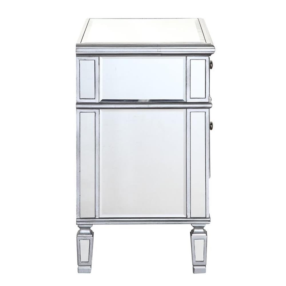 Beaumont Lane Silver Mirrored Nightstand with 1 Drawer & 1 Door - Elegant Bedside Cabinet for Bedroom Storage & Decor