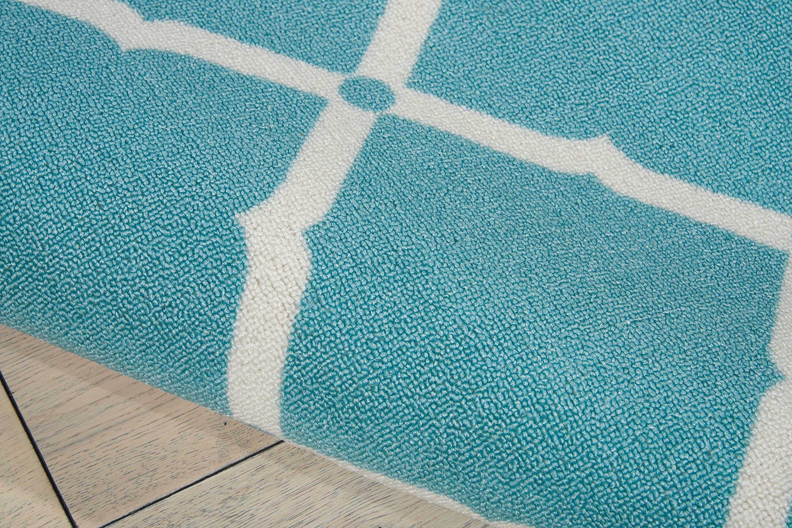 Nourison 10' x 13' Aqua Indoor Outdoor Area Rug - Easy Clean, Non-Shedding, Stain Resistant for Bedroom, Living Room, Dining Room, Kitchen - Perfect for Patio, Deck & High Traffic Areas