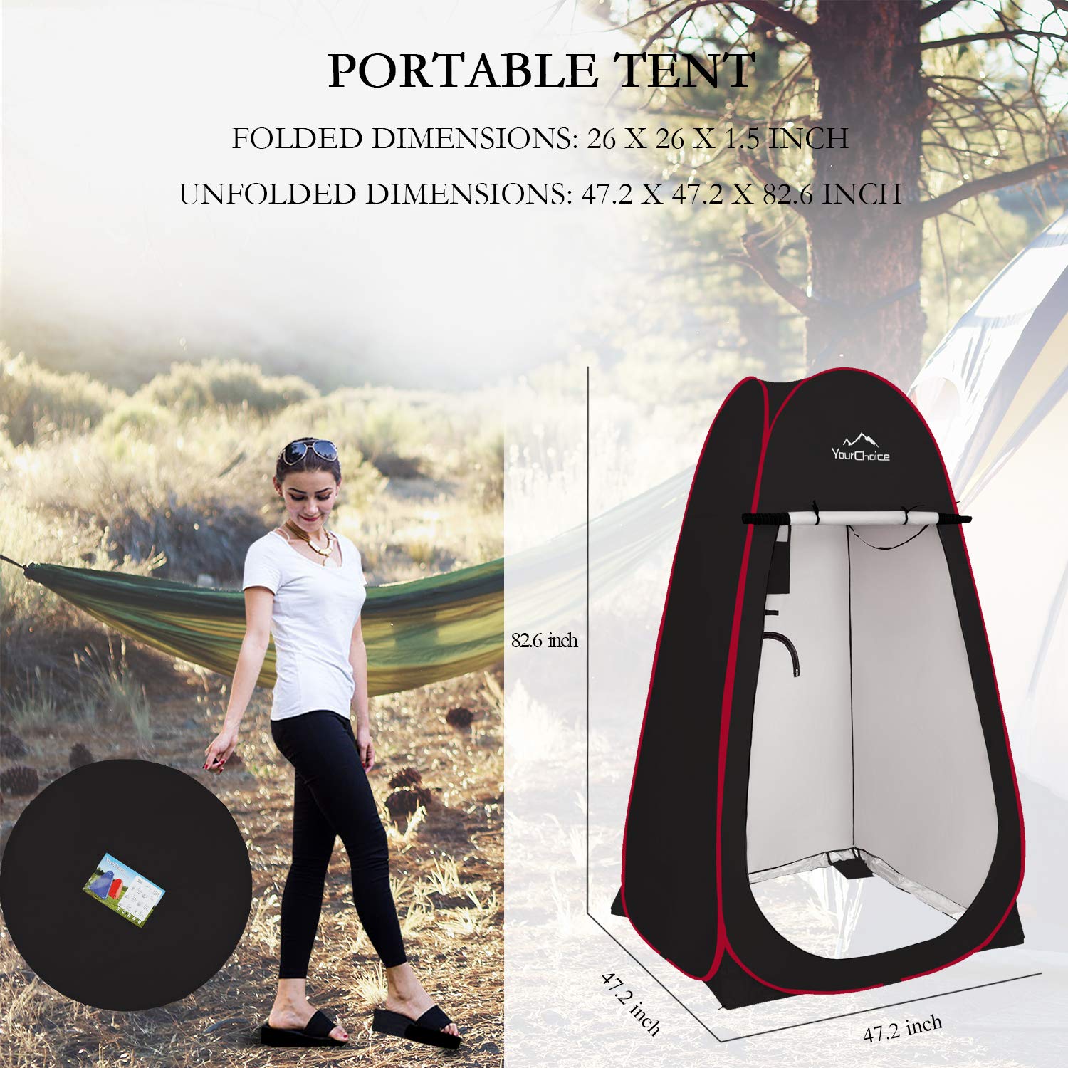 6.89FT Oversized Pop Up Privacy Tent for Camping - Portable Shower Changing Room & Outdoor Toilet Shelter | Perfect for Beach, Hiking, and Backpacking Trips