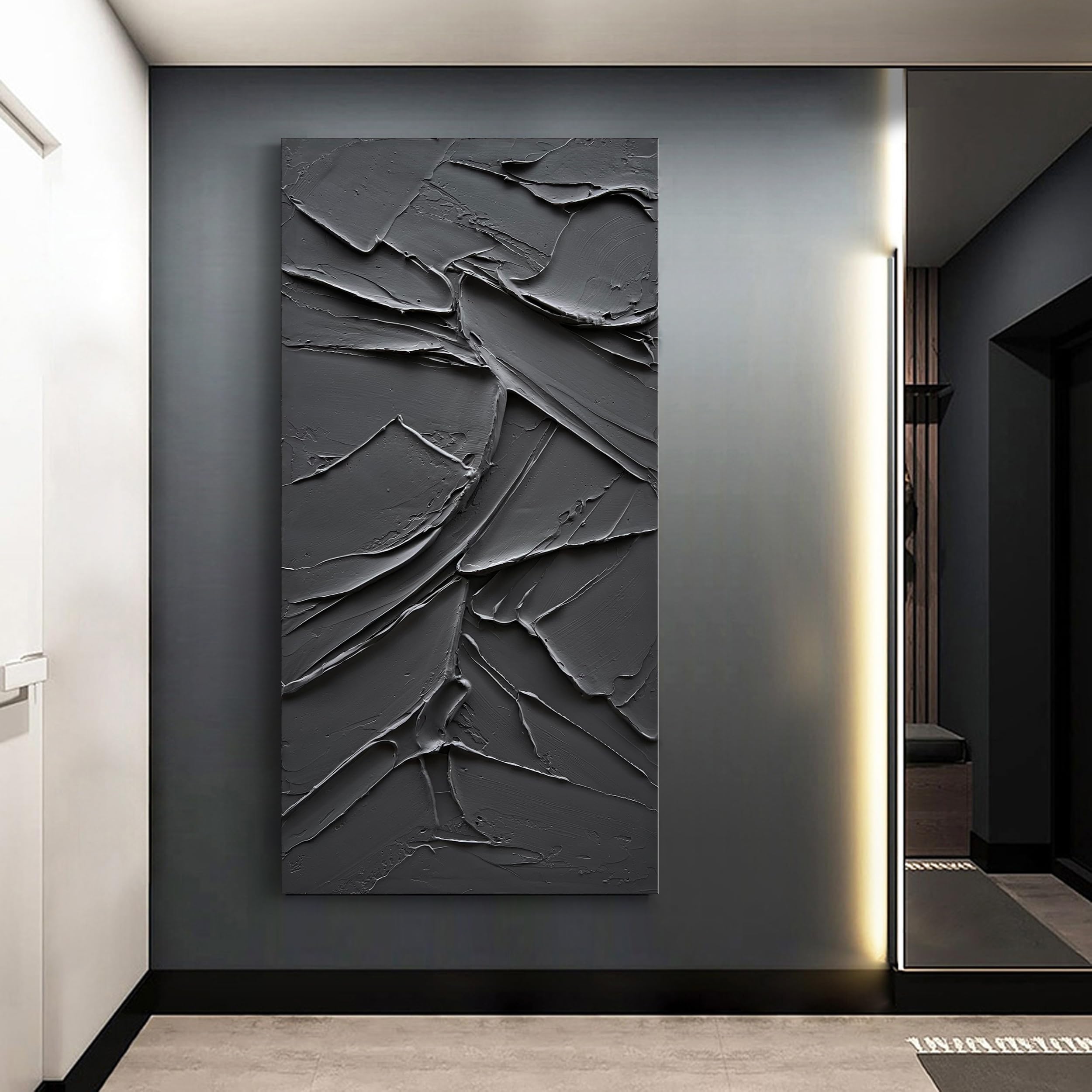 Large Abstract Modern Oil Painting on Black Canvas - 60x30 Inch Contemporary Textured Wall Art for Living Room, Bedroom & Office Decor | Minimalist Home Artwork by NANKAI