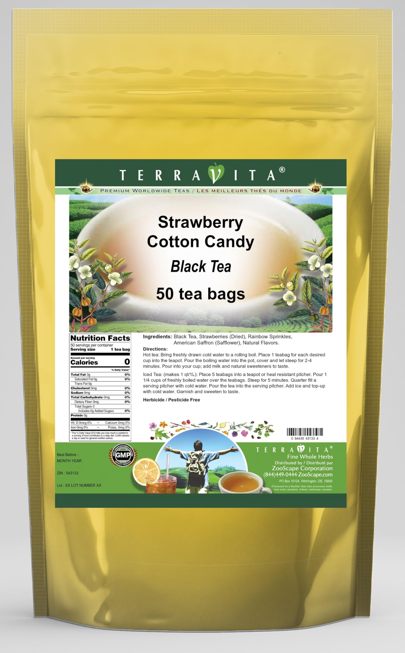 Premium Strawberry Cotton Candy Black Tea - 50 Tea Bags | Natural Flavored Loose Leaf Tea | ZIN: 543133 | Perfect for Afternoon Tea, Gifts & Relaxation