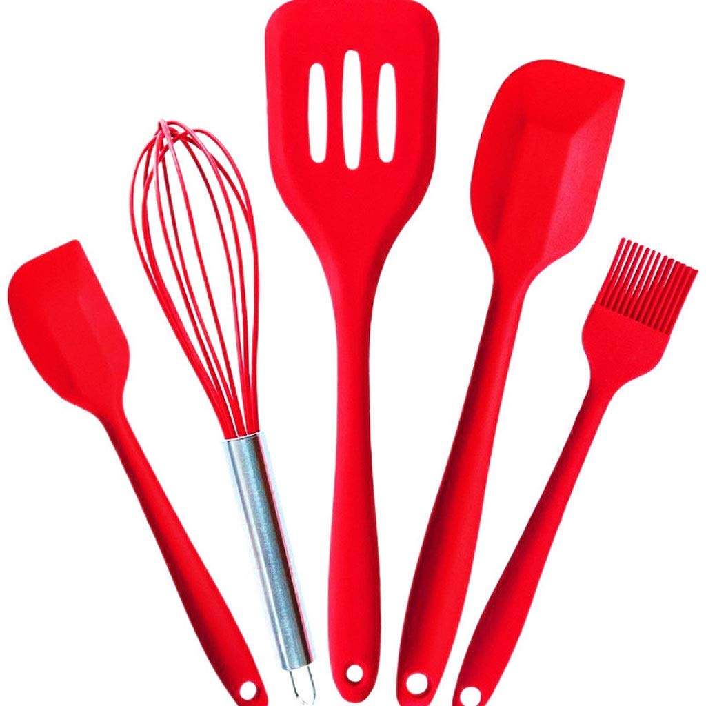 EODNSOFN 5-Piece Silicone Kitchenware Set - Cream Spatula, Oil Brush, Whisk - Multi-Functional Baking Tools for Cake Decorating, Cooking & Kitchen Essentials