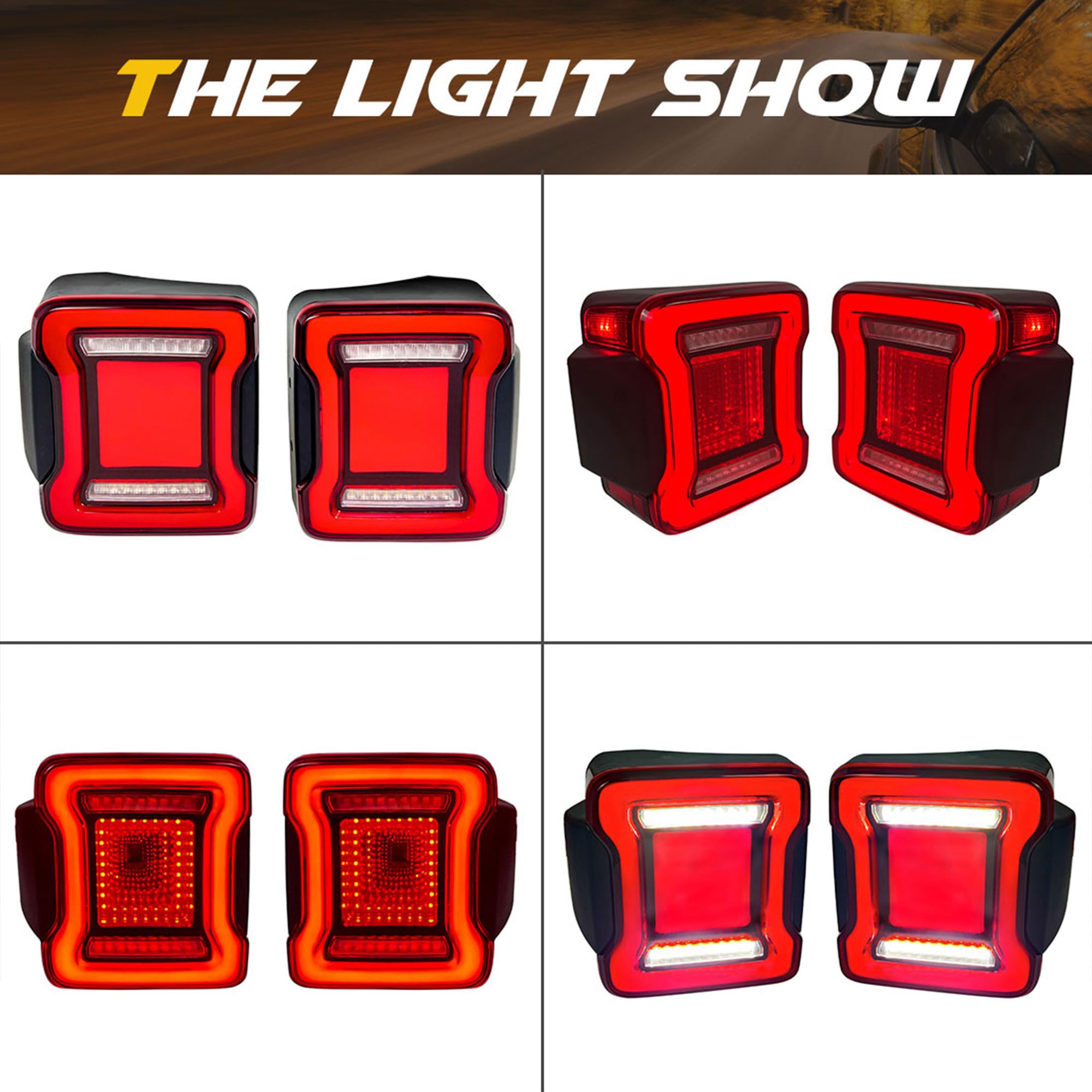 AMERICAN MODIFIED LED Tail Lights with 4 Signal Functions - Compatible with 2018-2023 Jeep Wrangler JL, Red Lens V2 - Perfect for Off-Roading & Night Driving
