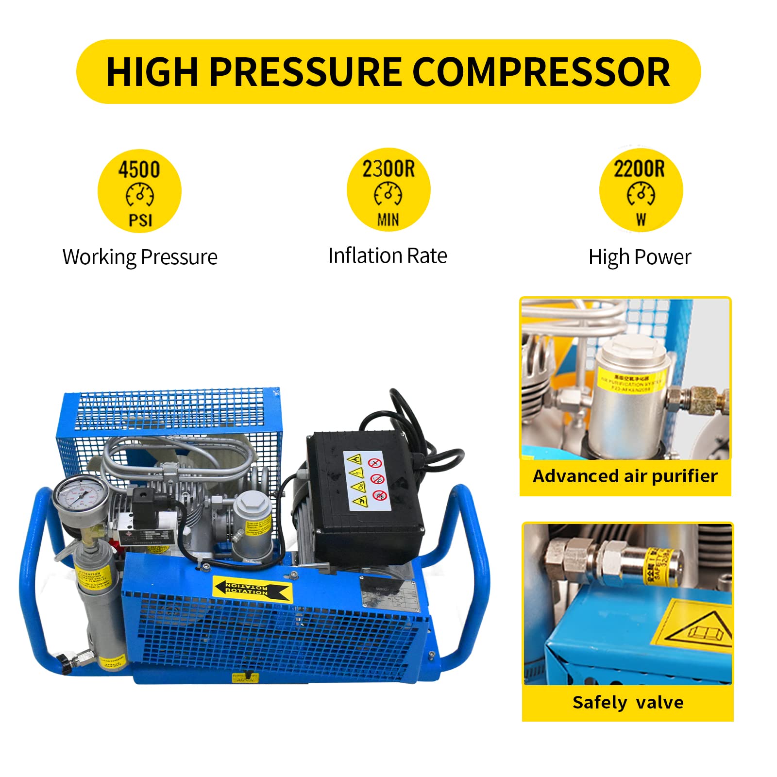 TUXING 4500Psi/300Bar High Pressure PCP Air Compressor - Manual Scuba Diving Tank Filler for PCP Rifles, Paintball Guns & Diving Equipment | Portable Air Compressor for Outdoor Sports, Hunting & Underwater Adventures