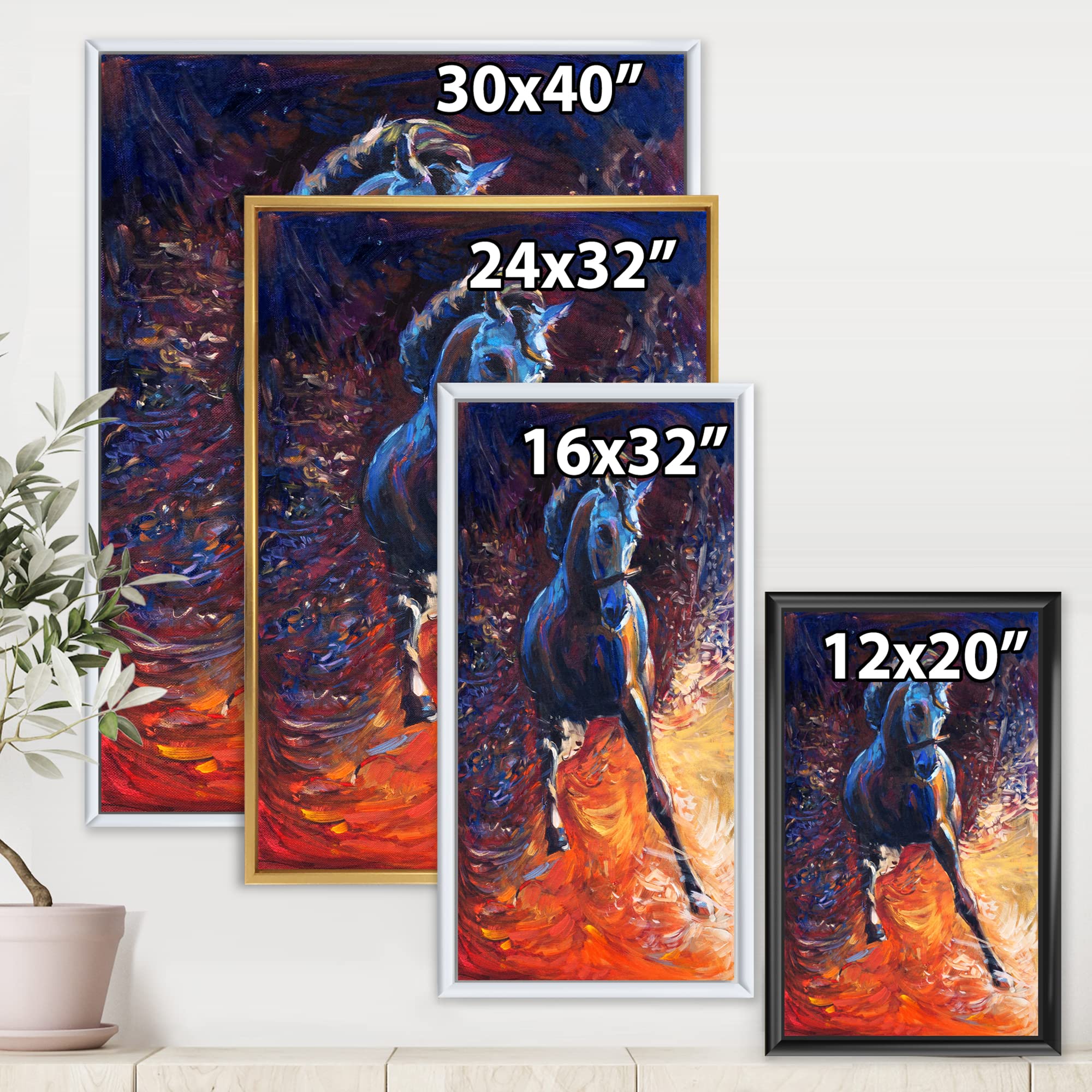 Galloping Blue Horse Farmhouse Framed Canvas Wall Art Print - Elegant Equestrian Home Decor for Living Room, Bedroom & Office