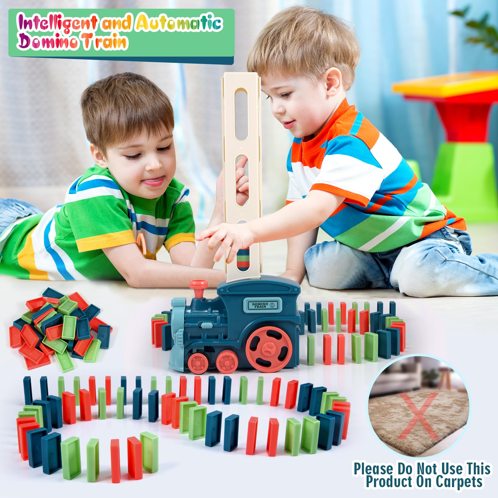 120PCS Domino Train Set STEM Building Toys for Kids Ages 3-8 - Educational Montessori Learning Toys for 4 5 6 7 Year Old Boys & Girls - Perfect for Birthday Gifts, Classroom Activities & Family Game Night
