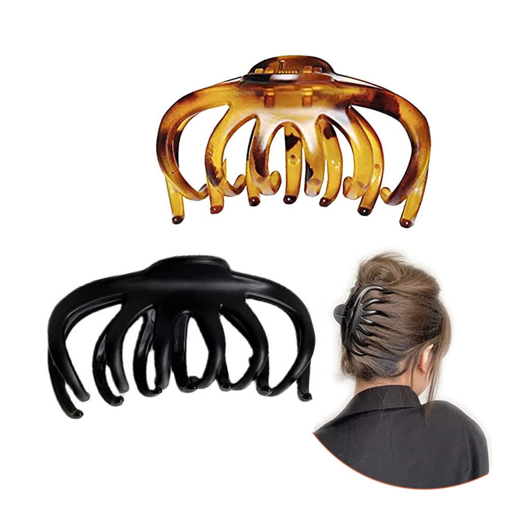 VinBee 2 Pack Large Matte Hair Claw Clips - Strong Hold Hair Clips for Women with Thick or Thin Hair - 4.13 Inch Hair Accessories (Black+Amber) - Perfect for Updos, Ponytails & Everyday Hairstyles