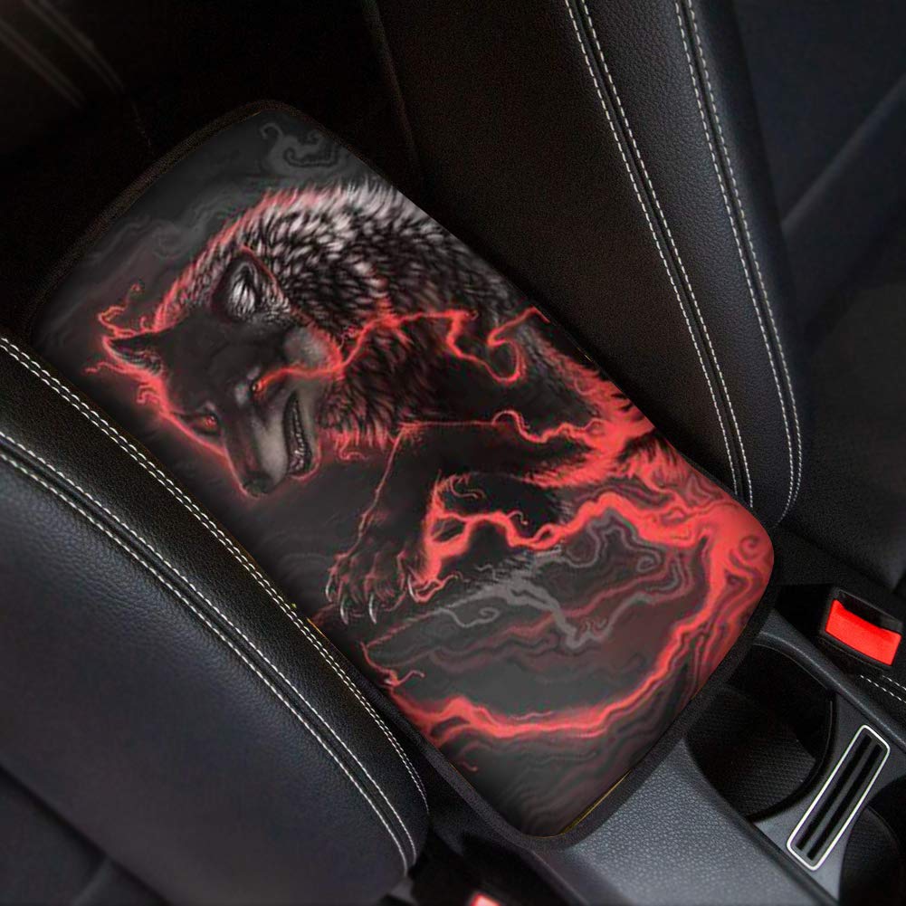 Universal Fit Wolf Auto Center Console Pad - Animal Print Car Armrest Cover Protector for Cars, SUVs & Trucks | Soft Comfort & Scratch Protection | Perfect for Road Trips & Daily Commutes