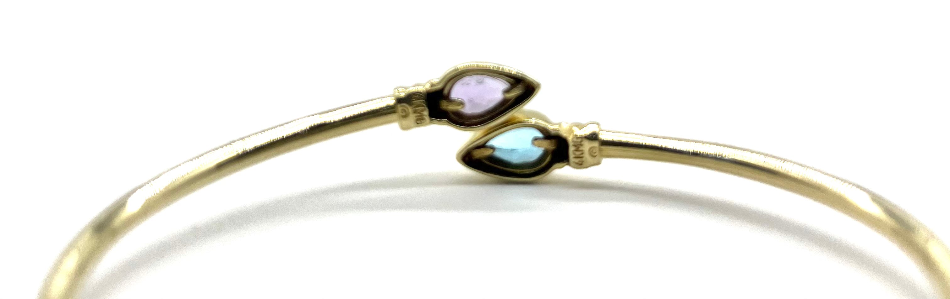 Blue Topaz & Amethyst Bypass Bangle Bracelet for Women | Elegant Gemstone Jewelry Gift for Birthday, Anniversary & Special Occasions | Perfect for Parties, Weddings & Everyday Wear