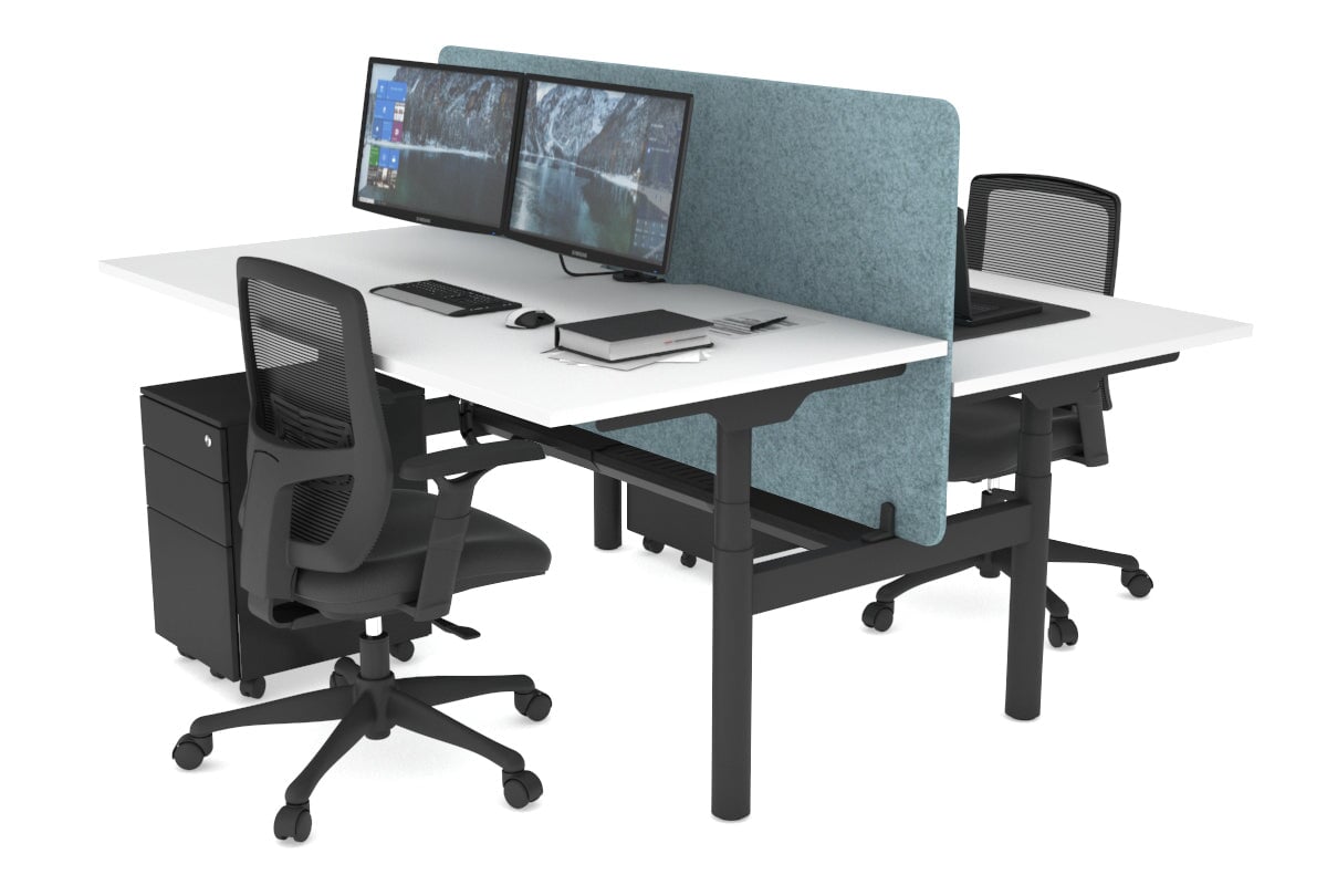 Flexi Premium Height Adjustable 2 Person H Bench Workstation - Black Frame [1600L x 800W with Cable Management] - Ideal for Office, Home Workspace & Collaborative Work Environments