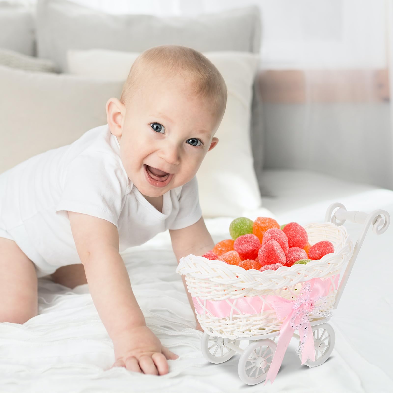 STOBOK Adorable Baby Shower Centerpiece - Mini Decorative Stroller Carriage Basket for Newborn Celebrations, Gender Reveal Parties & Nursery Decor