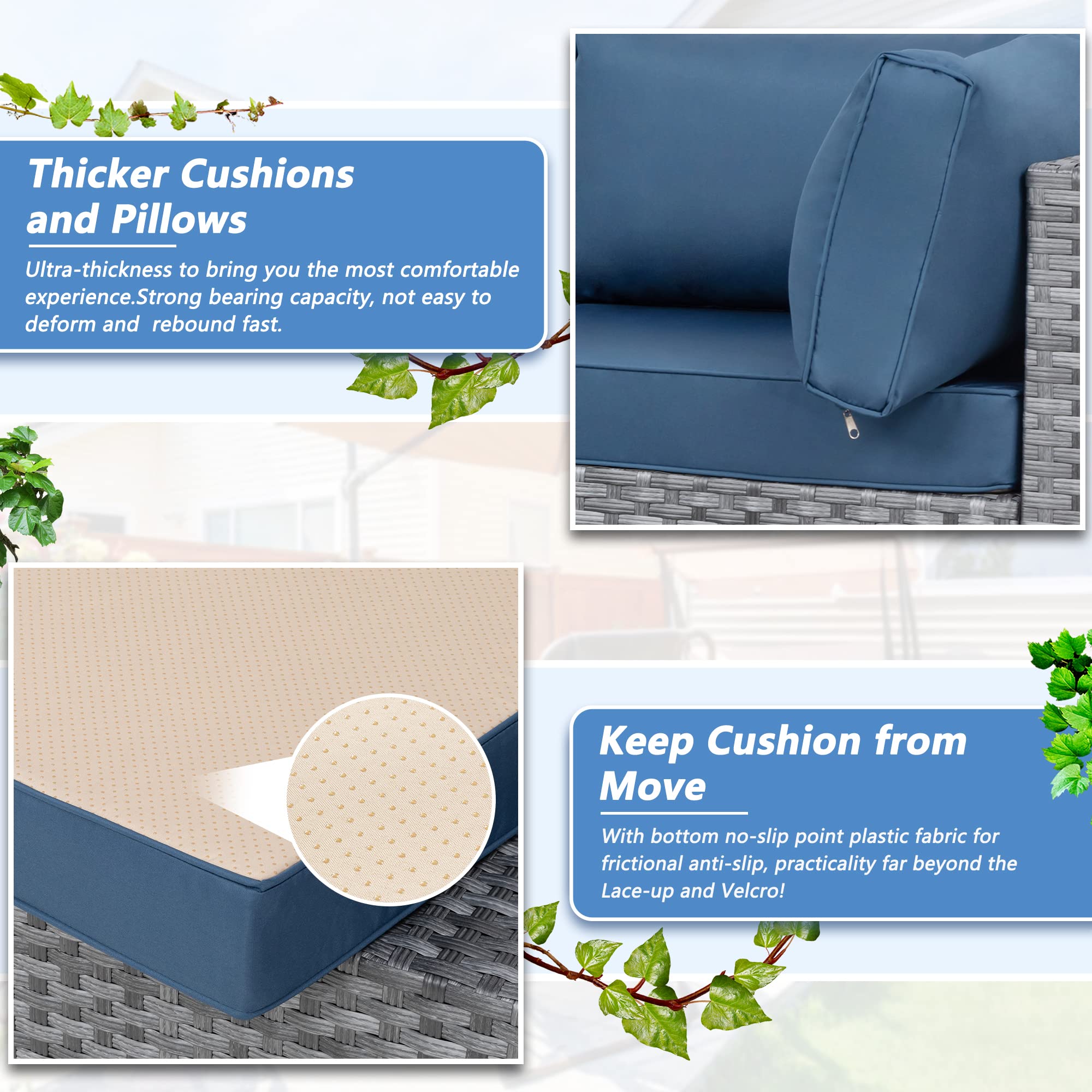 Shintenchi 5-Piece Outdoor Patio Sectional Sofa Set with Washable Cushions & Glass Coffee Table - PE Wicker Furniture in Aegean Blue for Garden, Poolside, Backyard | Perfect for Outdoor Entertaining, Relaxation & Lounging