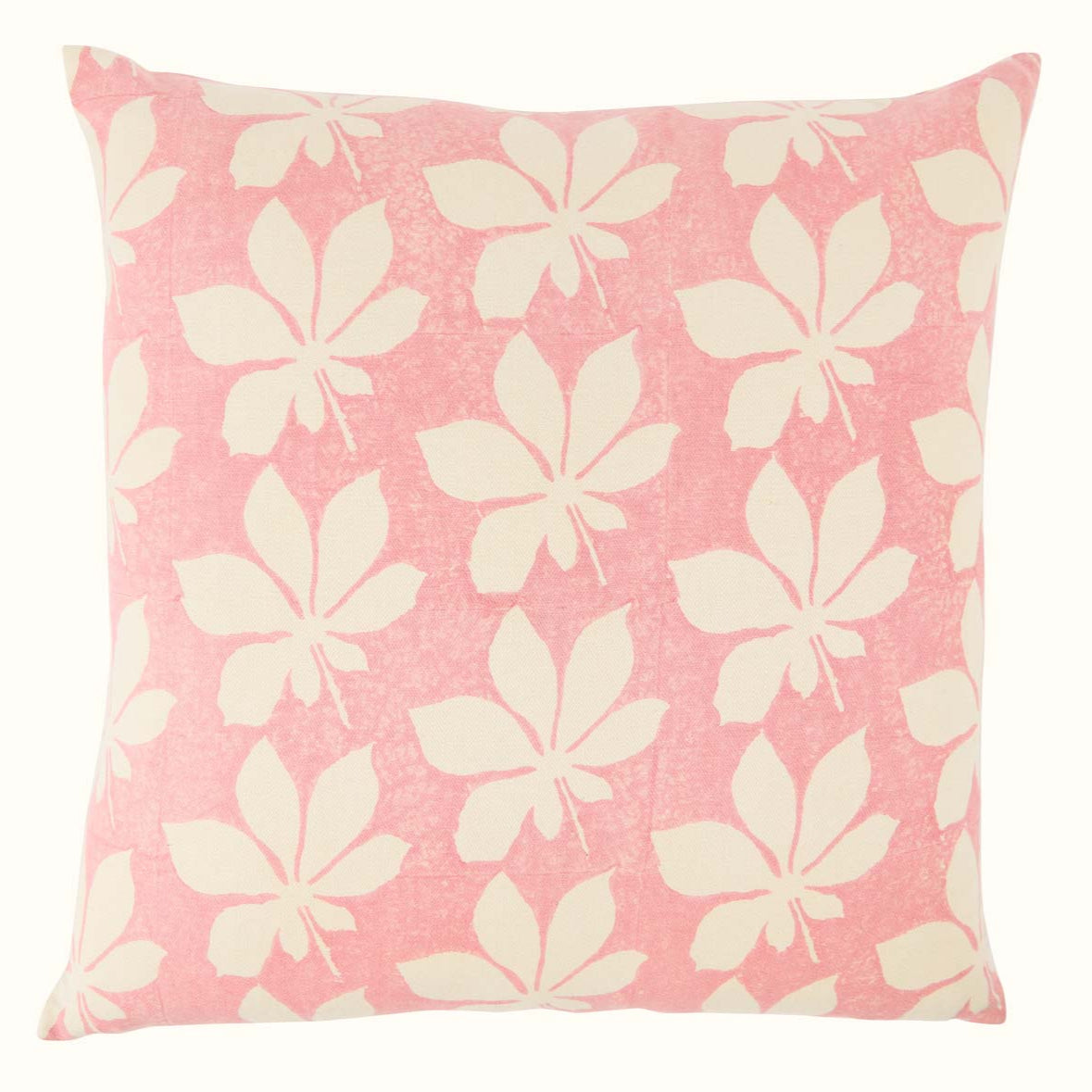 Hand Block Printed Horse Chestnut Cushion Cover - Pink Bohemian Home Decor for Sofa, Bed & Living Room - Organic Cotton Pillow Case for Boho Chic Style
