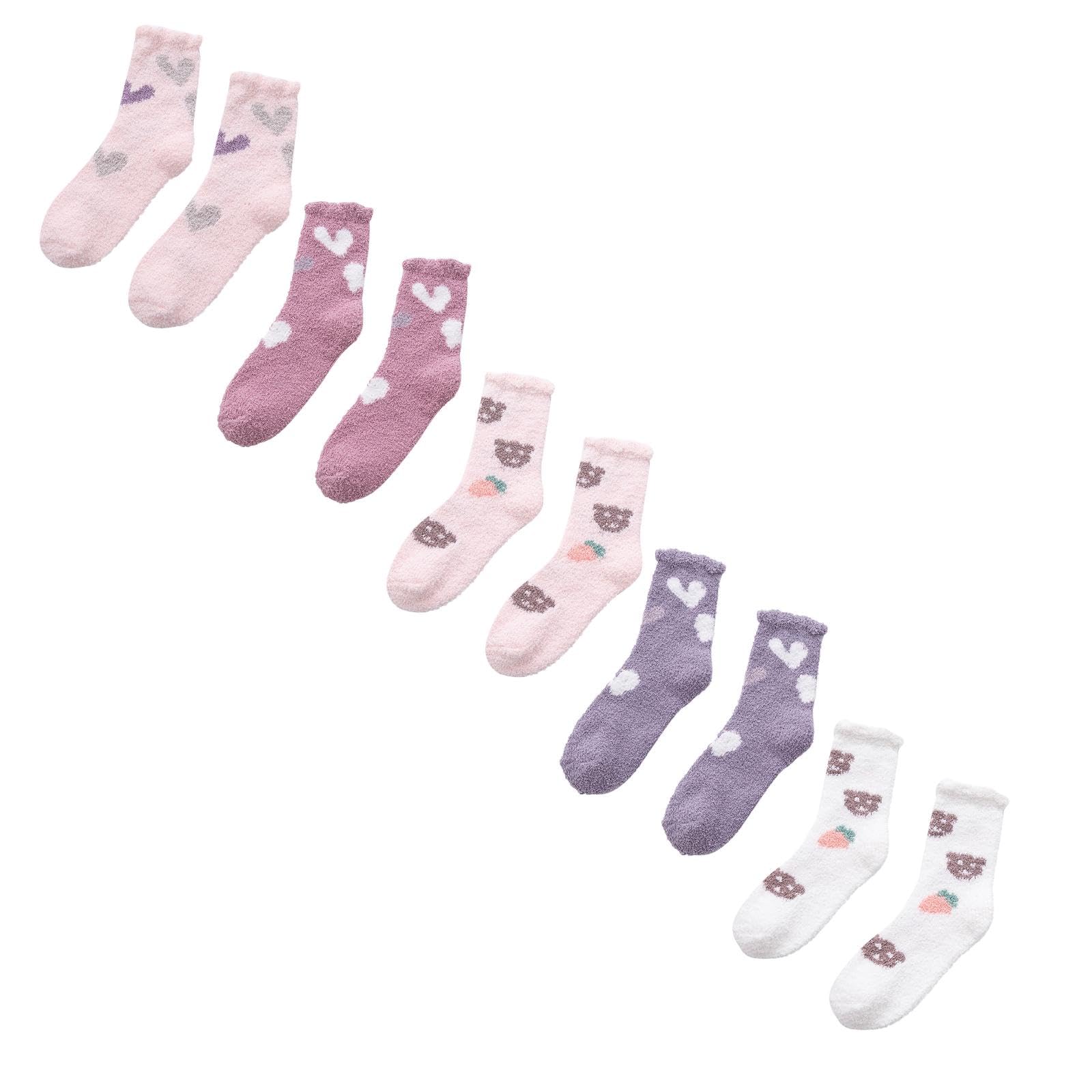 Cozy Women's Fuzzy Socks 5-Pack - Soft Fluffy Winter Slipper Socks for Sleeping & Lounge