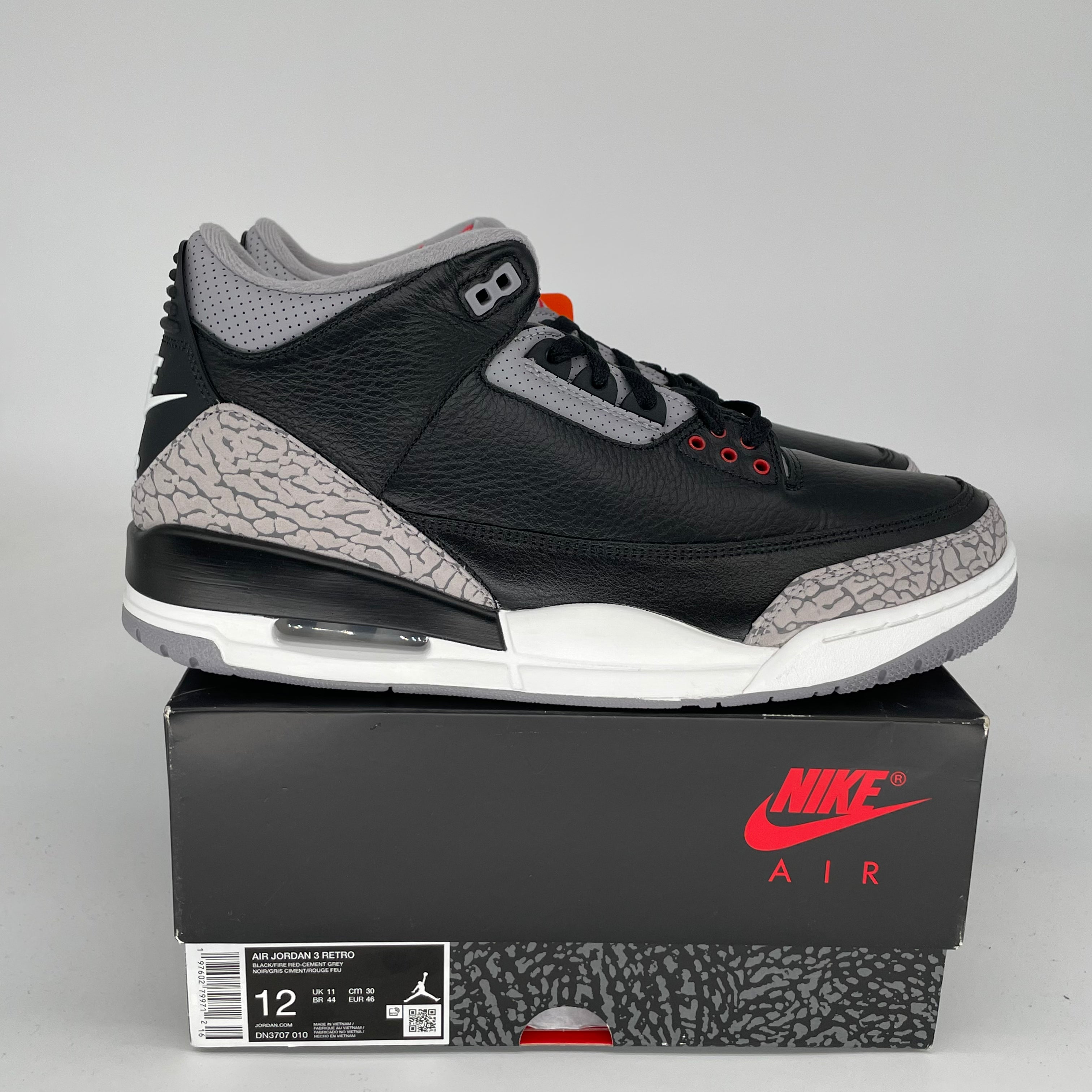 Original Air Jordan 3 Black Cement Reimagined - Men's Size 12 (DN3707-010) - Retro Basketball Shoes for Streetwear & Sneaker Collectors