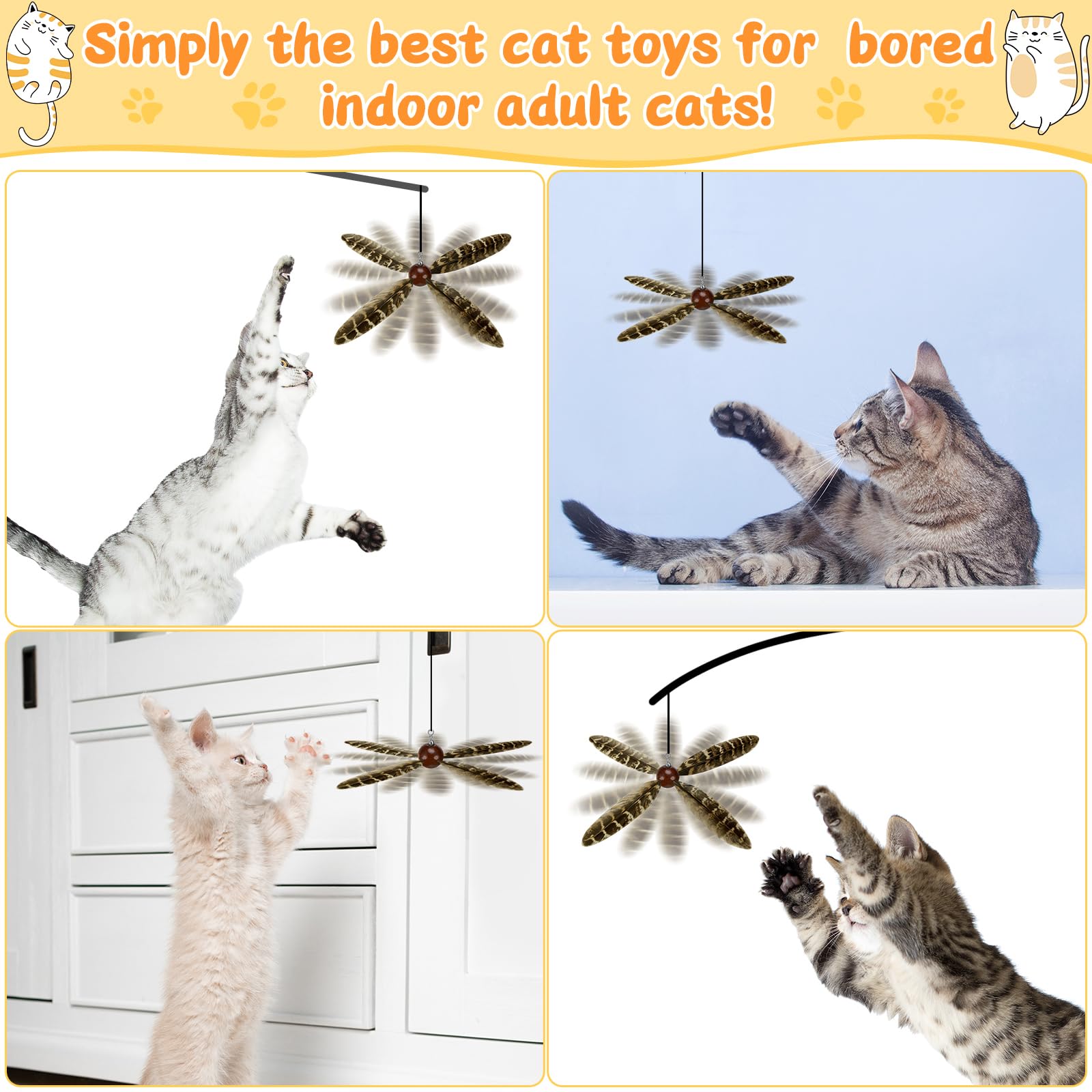8 Pcs Cat Feather Propeller Refill Toys - Colorful Interactive Cat Wand Attachments for Playful Kittens - Perfect for Indoor Play & Exercise