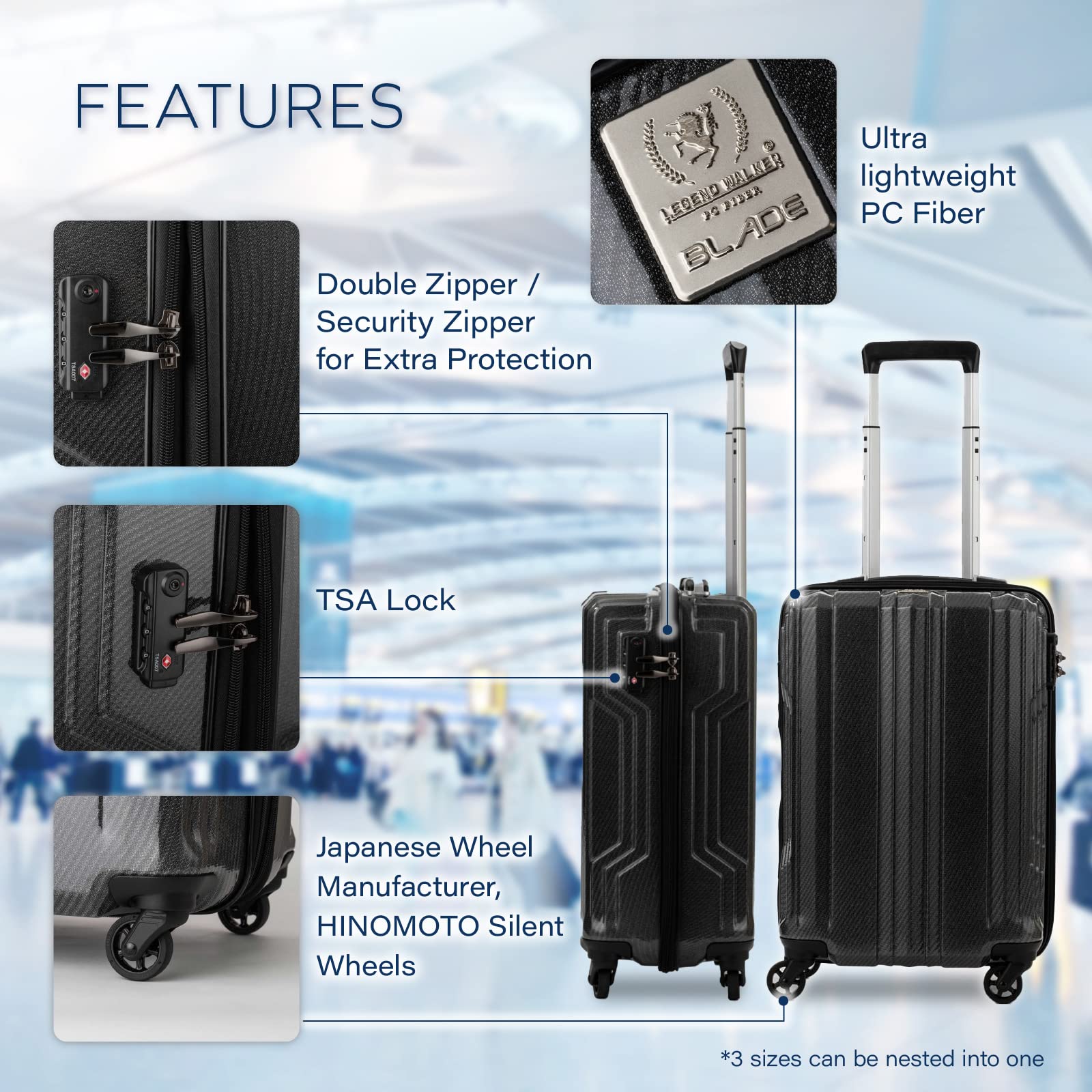 LEGEND WALKER BLADE Ultralight PC Fiber 30-inch Luggage - White Carbon (5604-70-WHCB) | Durable Carry-On Suitcase for International Travel & Business Trips