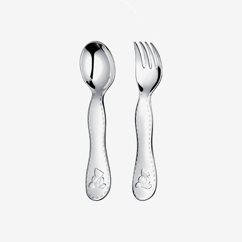 Christofle Charlie Bear Baby Flatware Set - 2-Piece Stainless Steel Silverware for Toddlers | Perfect for First Birthday Gifts & Everyday Mealtime Use