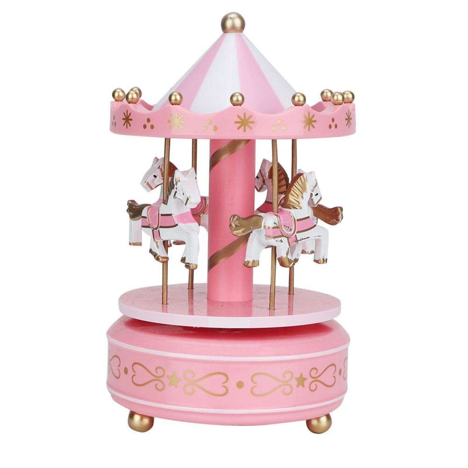 Tyenaza Pink Carousel Music Box - Merry-Go-Round Musical Gift for Christmas, Weddings & Birthdays | Handcrafted Home Decor & Collectible for Music Lovers | Perfect for Nursery, Mantel & Gift Displays