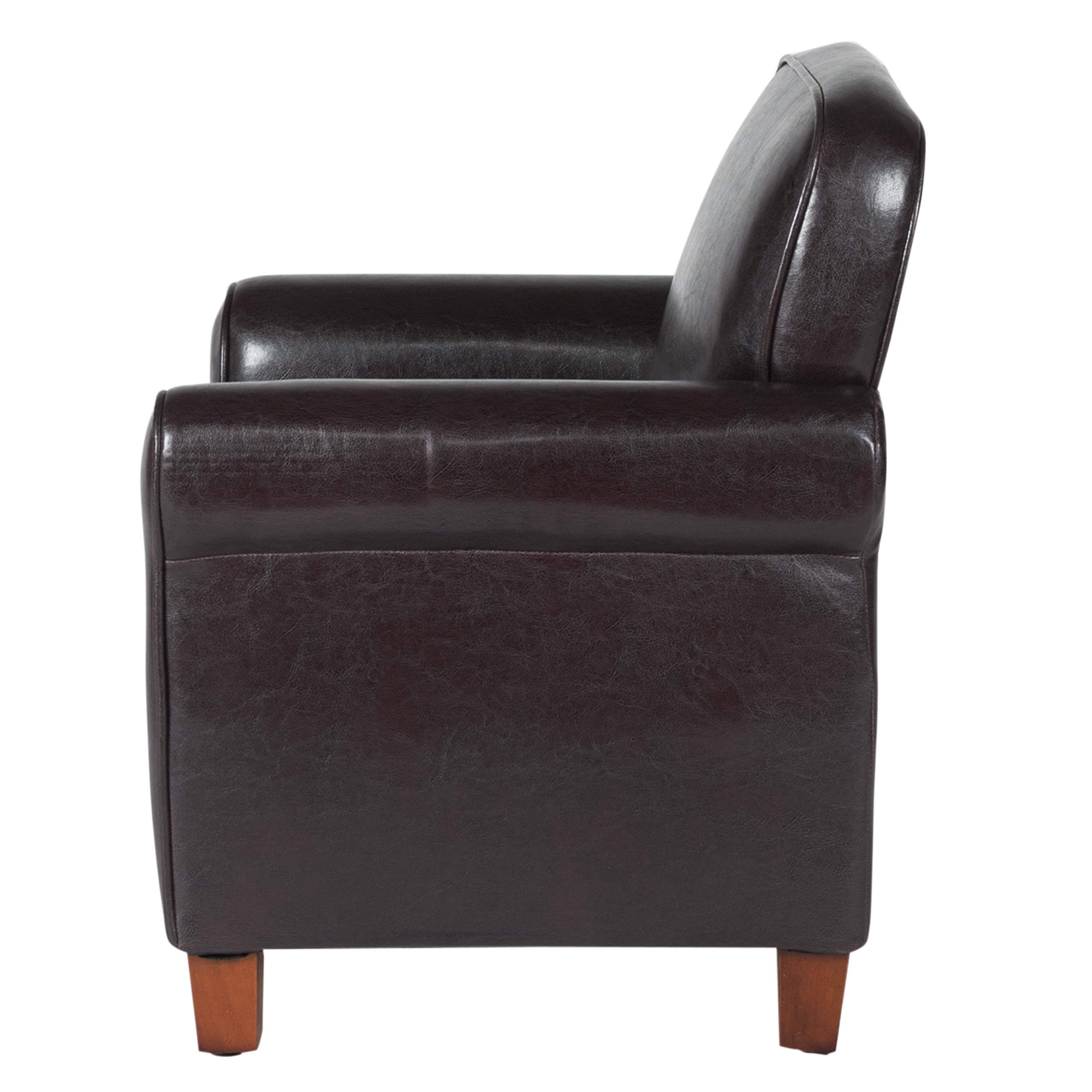 HomePop Youth Leatherette Club Chair in Dark Brown - Modern PU Leather Accent Chair for Teen Bedroom, Dorm Room or Lounge Area