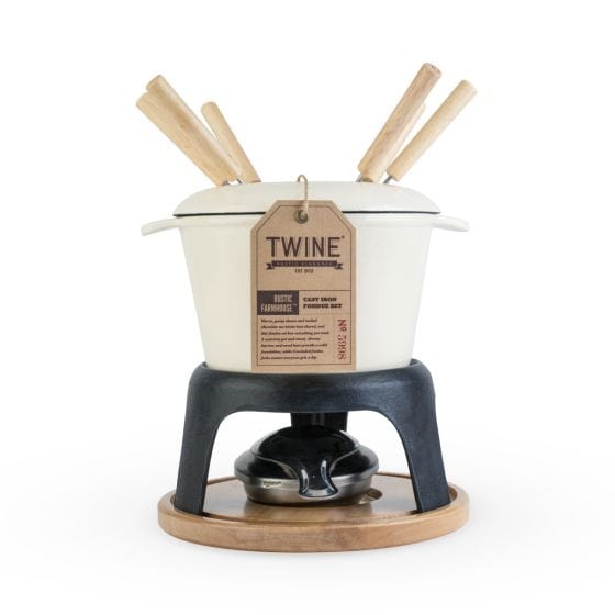 Premium Cast Iron Fondue Set with 6 Forks - Swiss Style Cheese & Chocolate Fondue Pot for Parties, Romantic Dinners & Family Gatherings