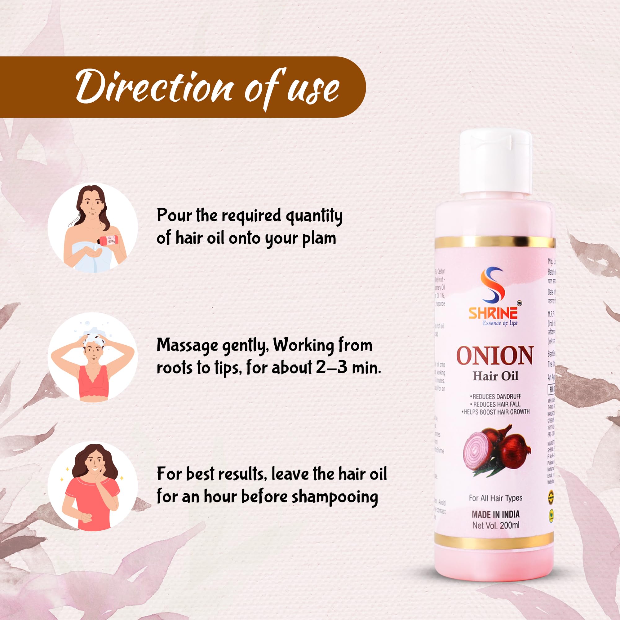 Shrine Onion Hair Oil 200ml - Natural Hair Growth Treatment for Men & Women | Reduces Hair Fall & Promotes Healthy Hair | Perfect for Daily Scalp Massage & Damaged Hair Repair