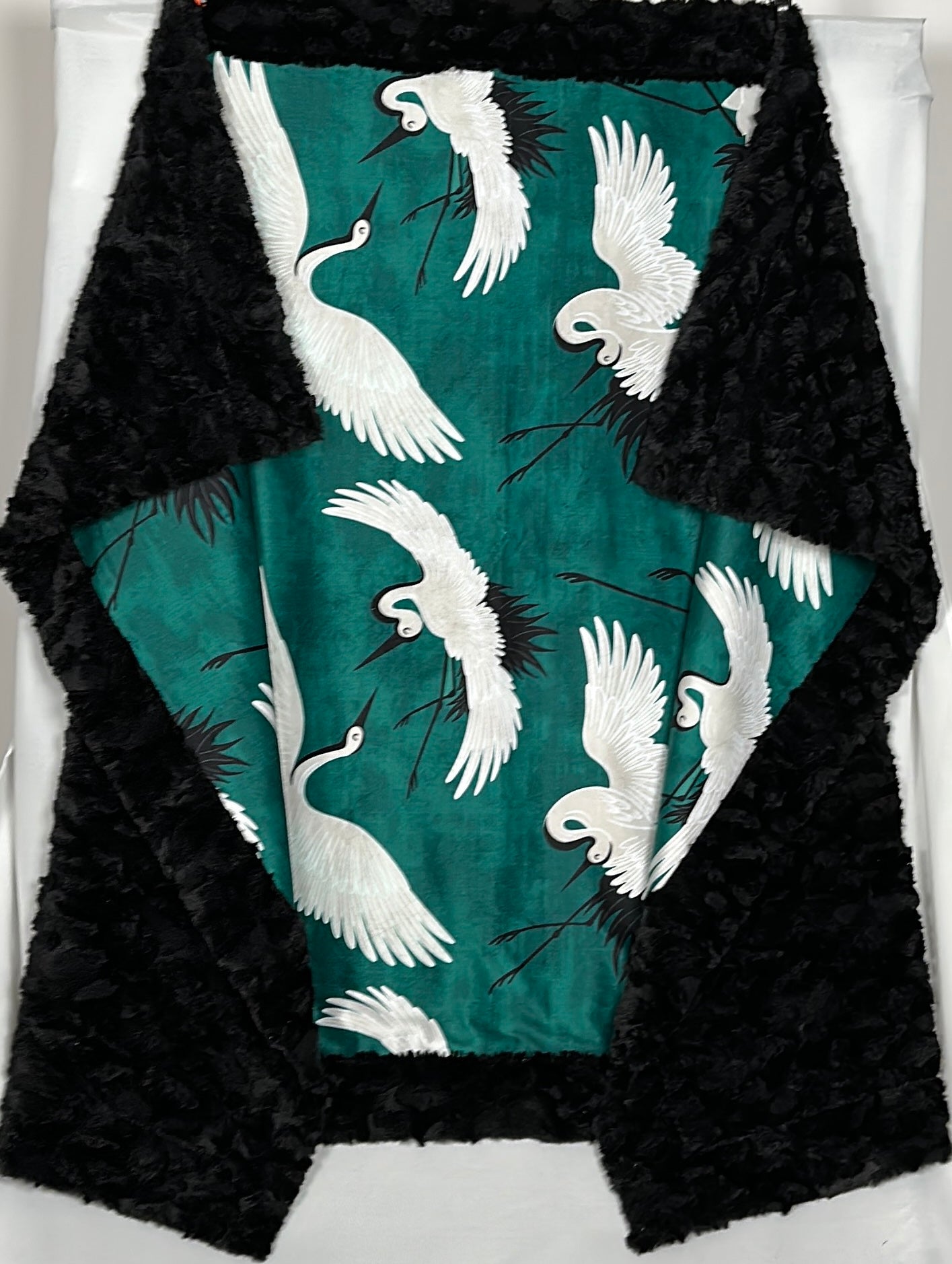 Premium Cranes Emerald on Black Tuscany 55x77 Large Blanket - Ultra Soft Spoonflower Quality Fabric - Perfect for Sofa, Bed & Home Decor