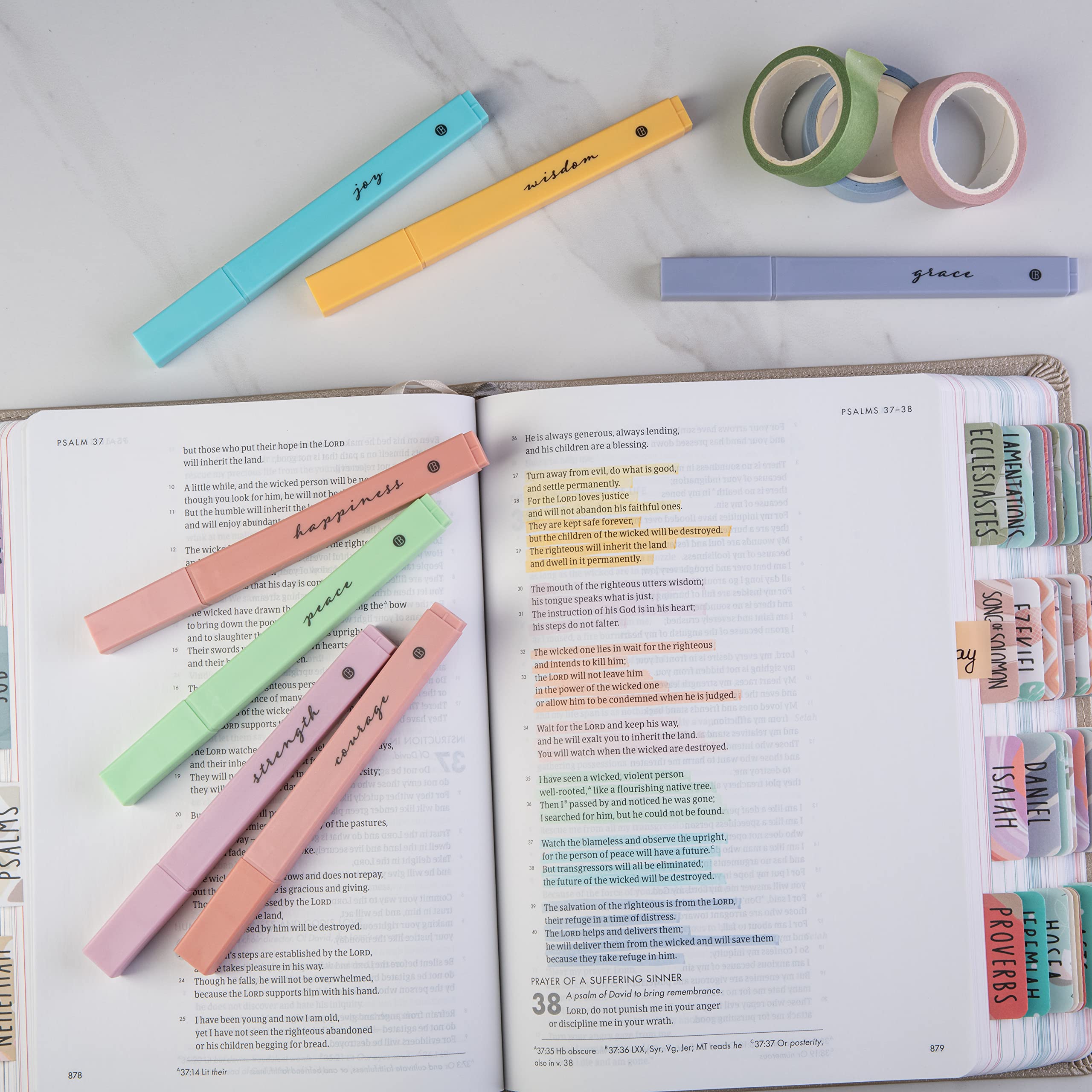 Bible Highlighters 8 Pack - No Bleed Quick Dry Pastel Markers for Bible Study & Journaling