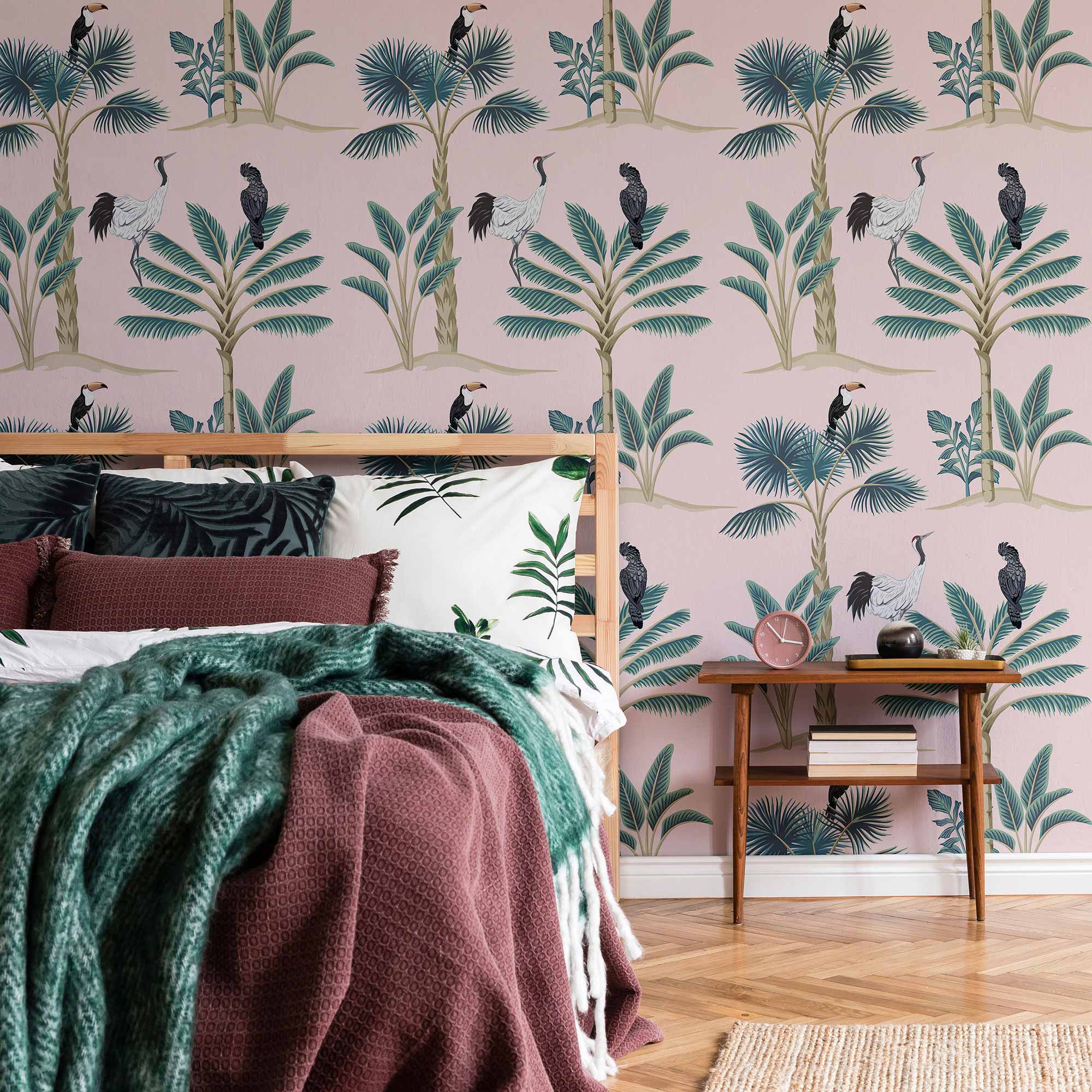 Pink Birds Peel and Stick Removable Wallpaper 6628 - Self-Adhesive Decorative Wall Covering for Bedroom, Nursery, or Office Decor