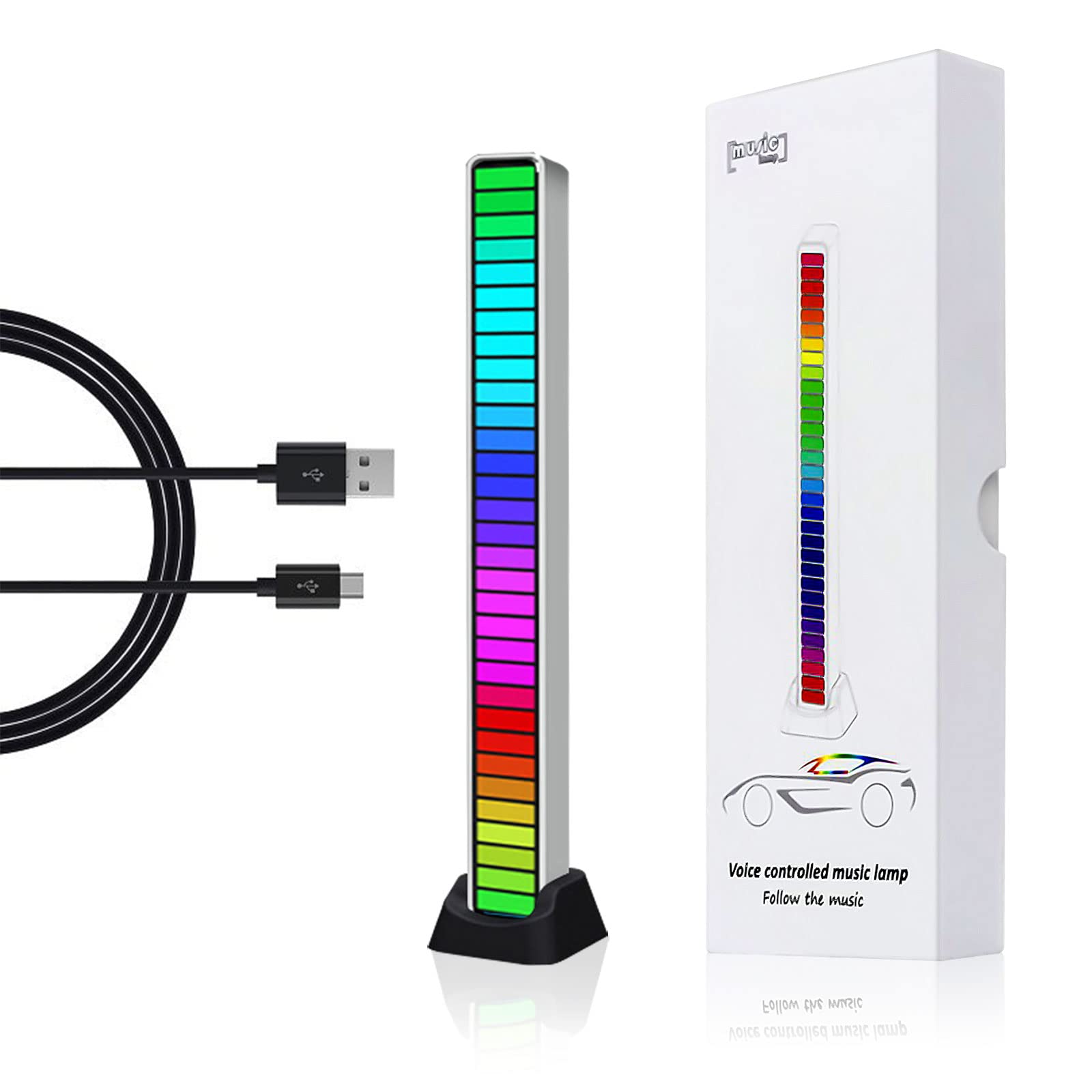 GINGO RGB Voice-Activated Music Light Bar - 32 Bit Audio Spectrum LED with Sound Control for Car, Desktop & Gaming Setup | Perfect for Vehicles, Parties & Home Entertainment