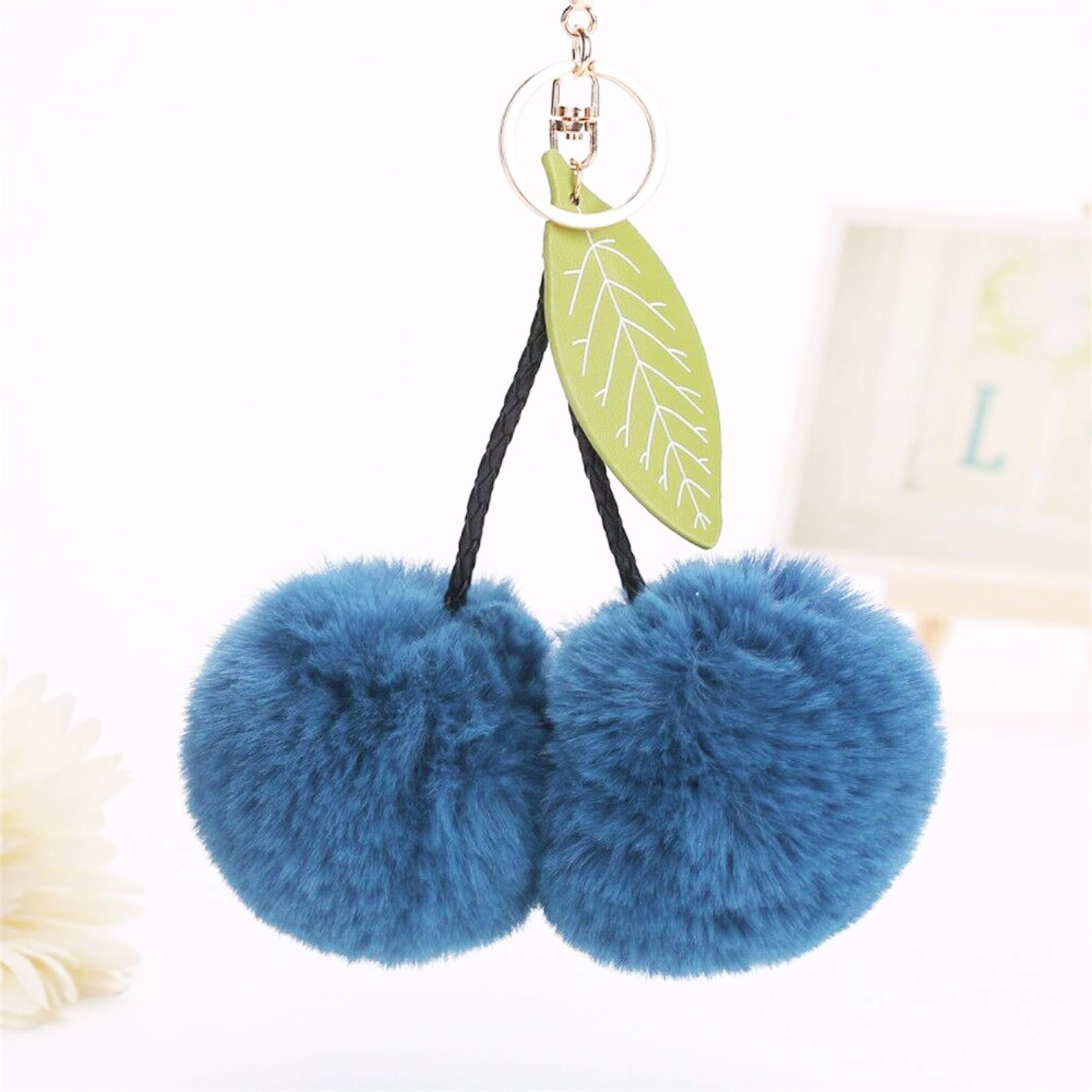 Cute Cherry Keychain - Leaf Ball Keyring with Hanging Pendant for Car Keys, Bag & Purse - Stylish Key Holder Charm for Women & Men - Perfect Gift for Car Enthusiasts & Fashion Lovers