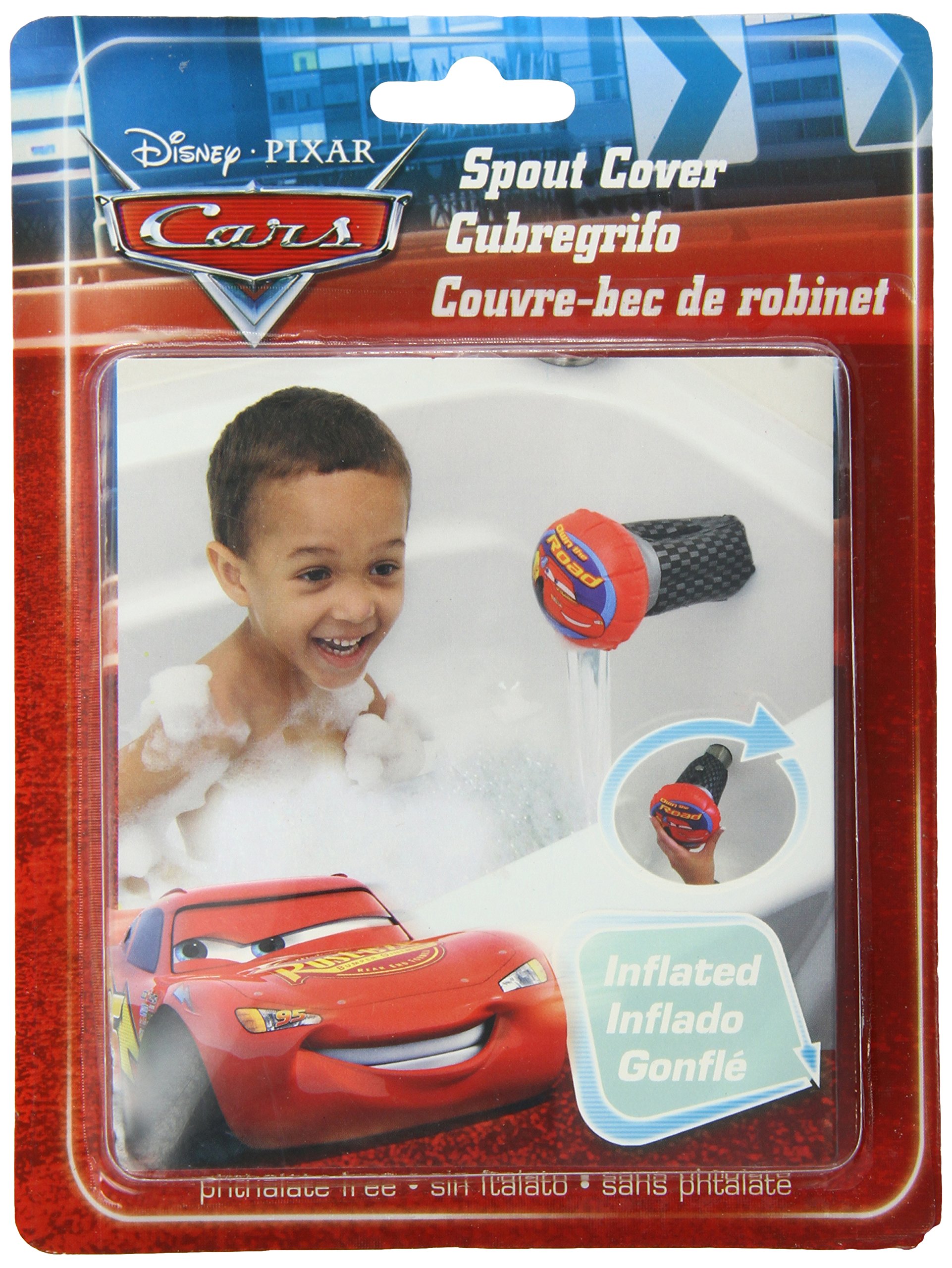 Disney Cars Inflatable Bathtub Spout Cover - Soft Baby Bath Safety Protector for Kids, Toddler & Infant - Red - Prevent Head Injuries During Bath Time & Shower Play