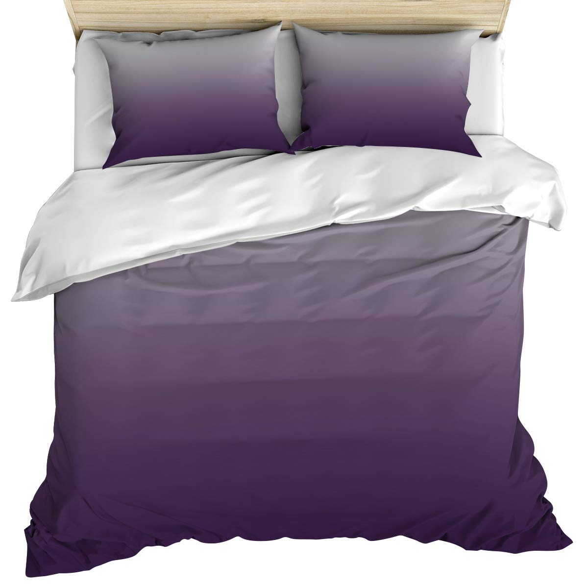 Luxury Full Size Duvet Cover Set - 3 Piece Purple Gray Ombre Cotton Bedding with Pillow Shams | Soft, Cozy & Machine Washable | Perfect for Master Bedroom, Guest Room & Airbnb