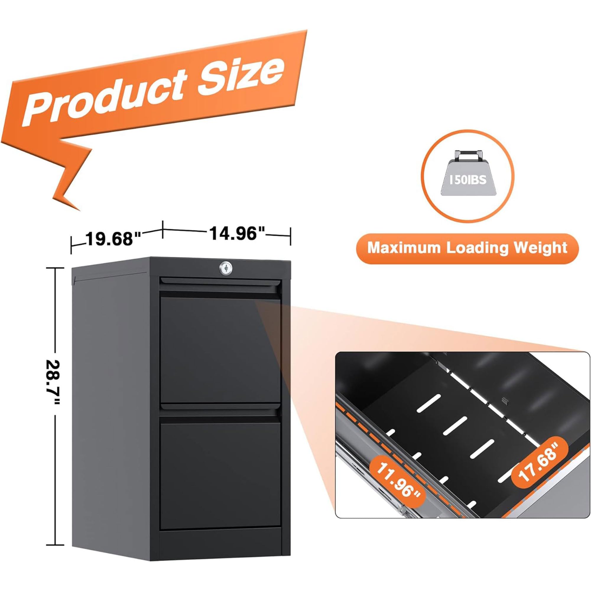 Aobabo 2 Drawer Black Steel File Cabinet - 15