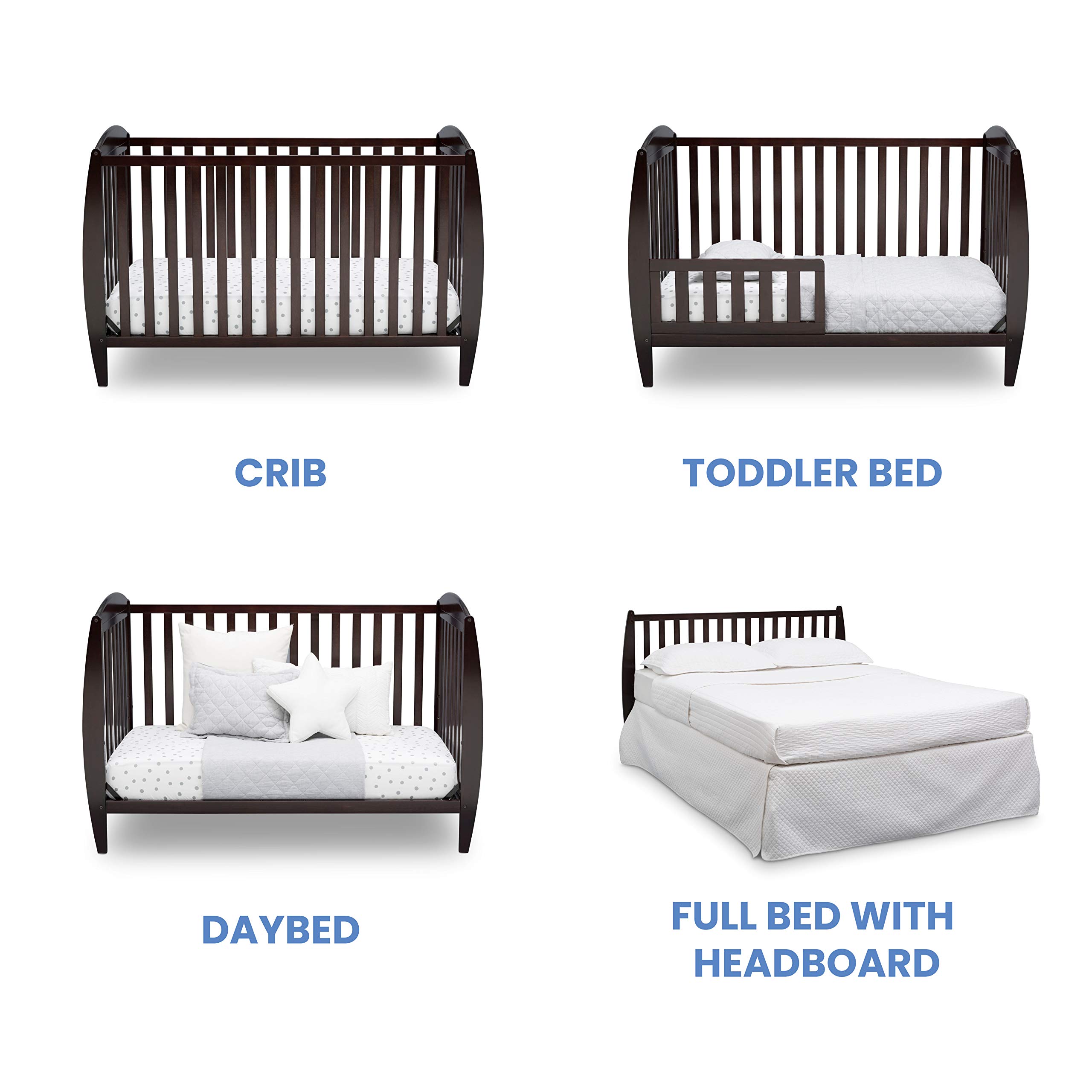 Delta Children Taylor 4-in-1 Convertible Baby Crib - Easy to Assemble, Sustainable New Zealand Pine Wood, JPMA Certified, Dark Chocolate Finish - Perfect for Nursery, Bedroom & Growing Toddlers