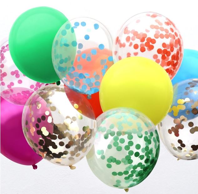 Vibrant Rainbow Brights Confetti Latex Balloons - 12 Inch Pack of 12 for Birthday Parties, Baby Showers & Celebrations
