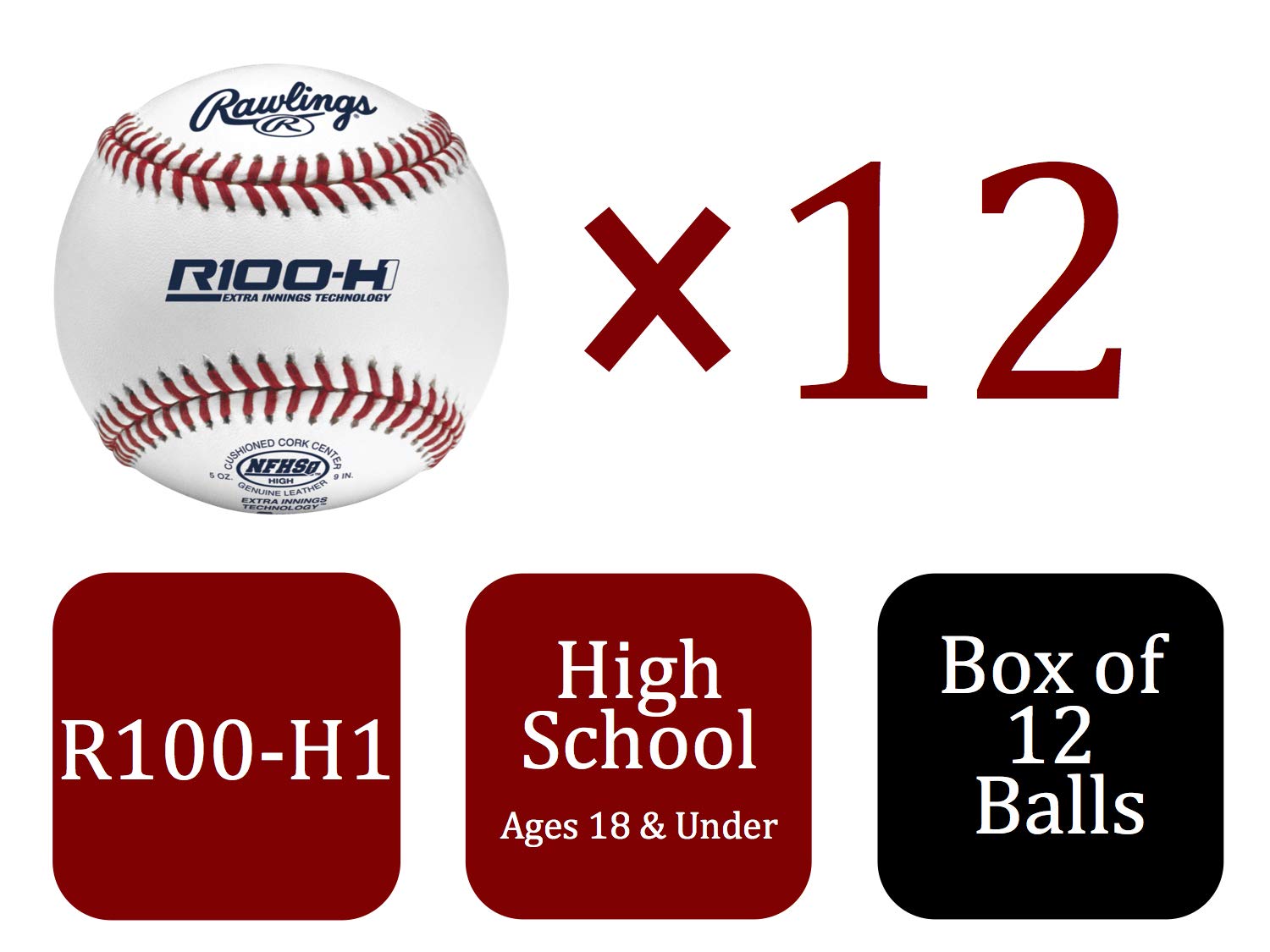 Rawlings NFHS NOCSAE Approved High School Baseballs - 12 Pack (R100-H1/R100-H2/R100-H3/RNF Options) | Official Game Balls for High School Baseball Practice & Games