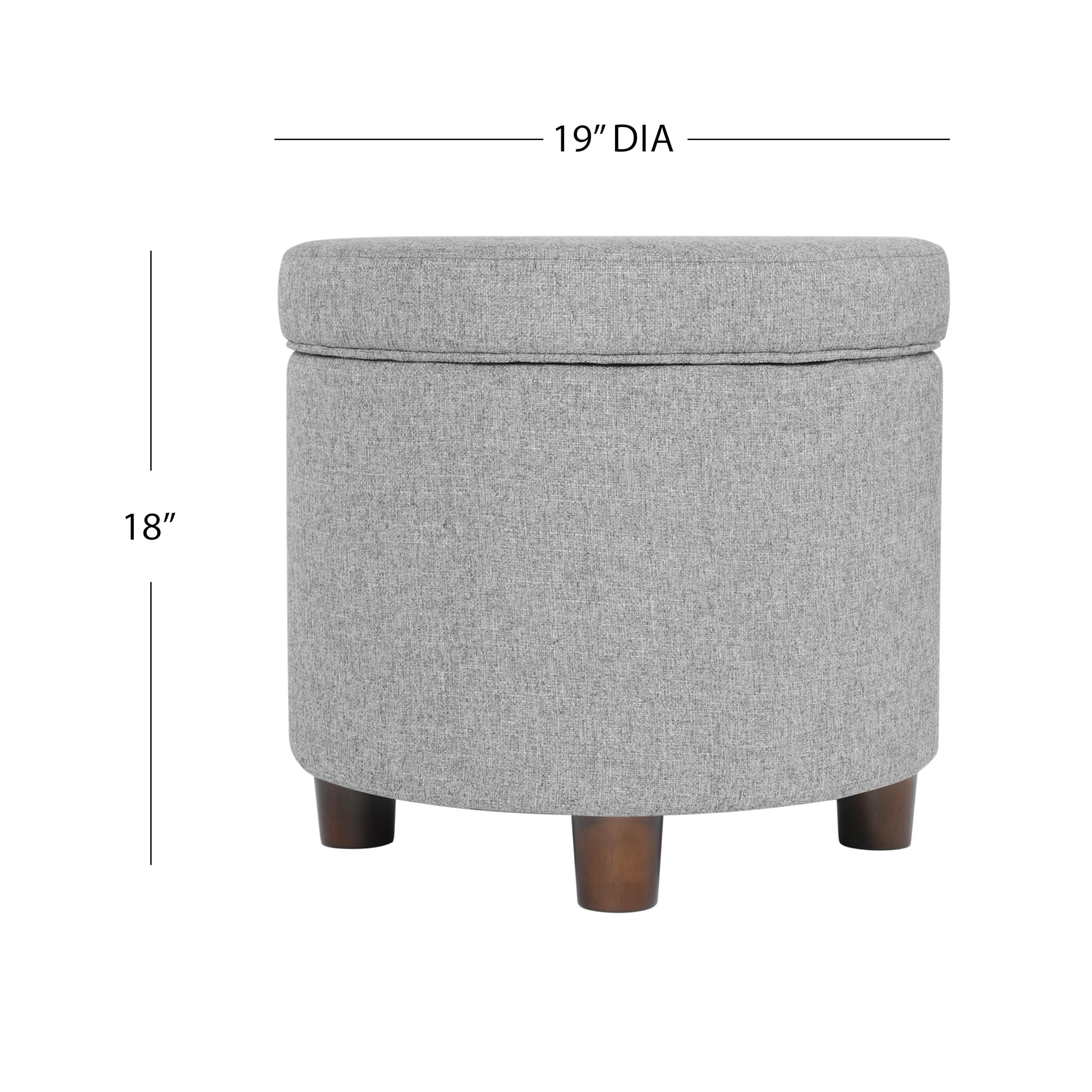 Homepop Round Storage Ottoman with Upholstered Tweed Fabric - Large Light Gray Footrest Seat with Hidden Storage for Living Room & Bedroom | Perfect for Extra Seating, Blanket Storage & Home Organization